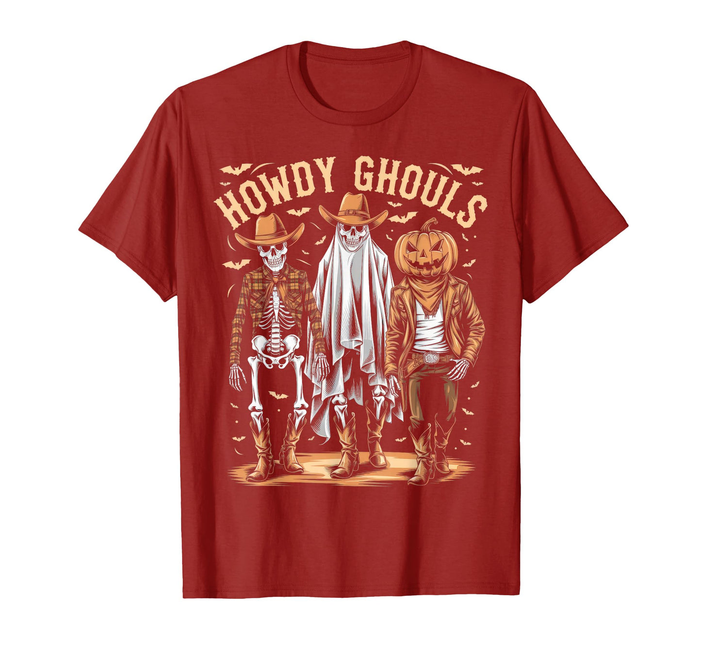 Funny Howdy Ghouls Skeleton Halloween Ghost Cowboy Western T-Shirt