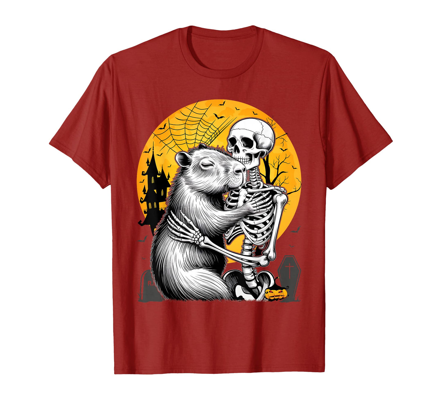 Skeleton Hugging Capybara Halloween Capy Lover Spooky Season T-Shirt