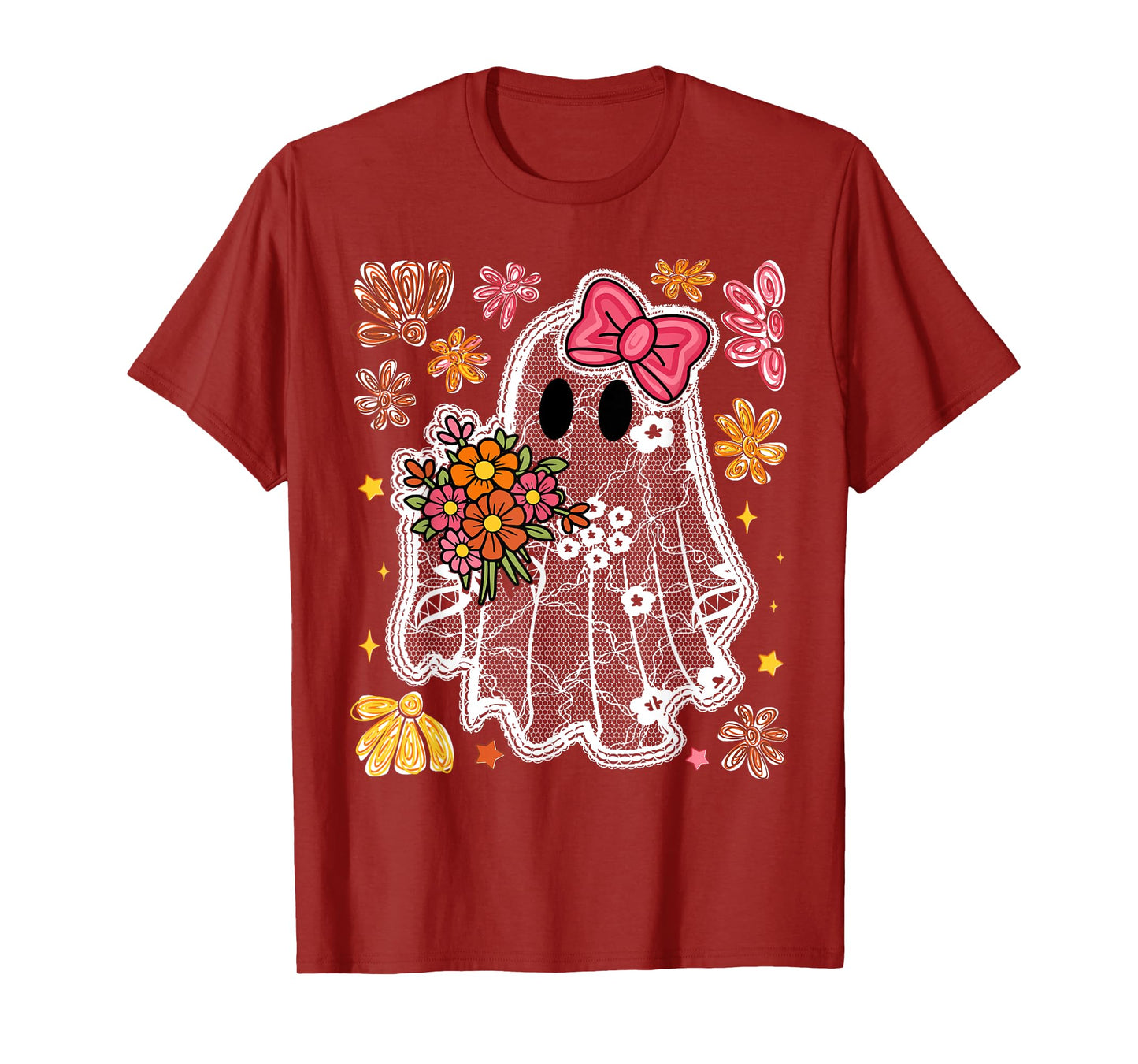 Halloween Fall Spooky Season Floral Ghost Girly Girls T-Shirt
