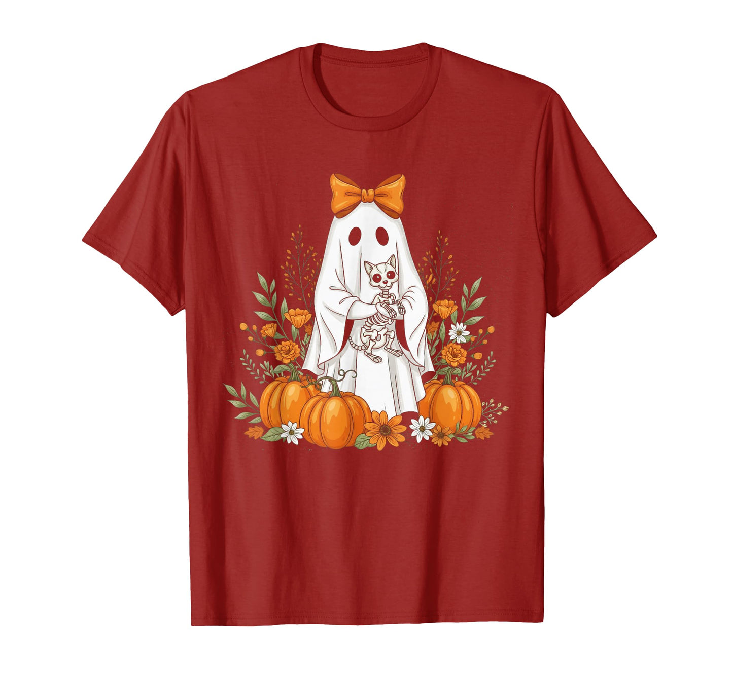 Halloween Ghost and Skeleton Cat Floral Spooky Ghosts Goth T-Shirt