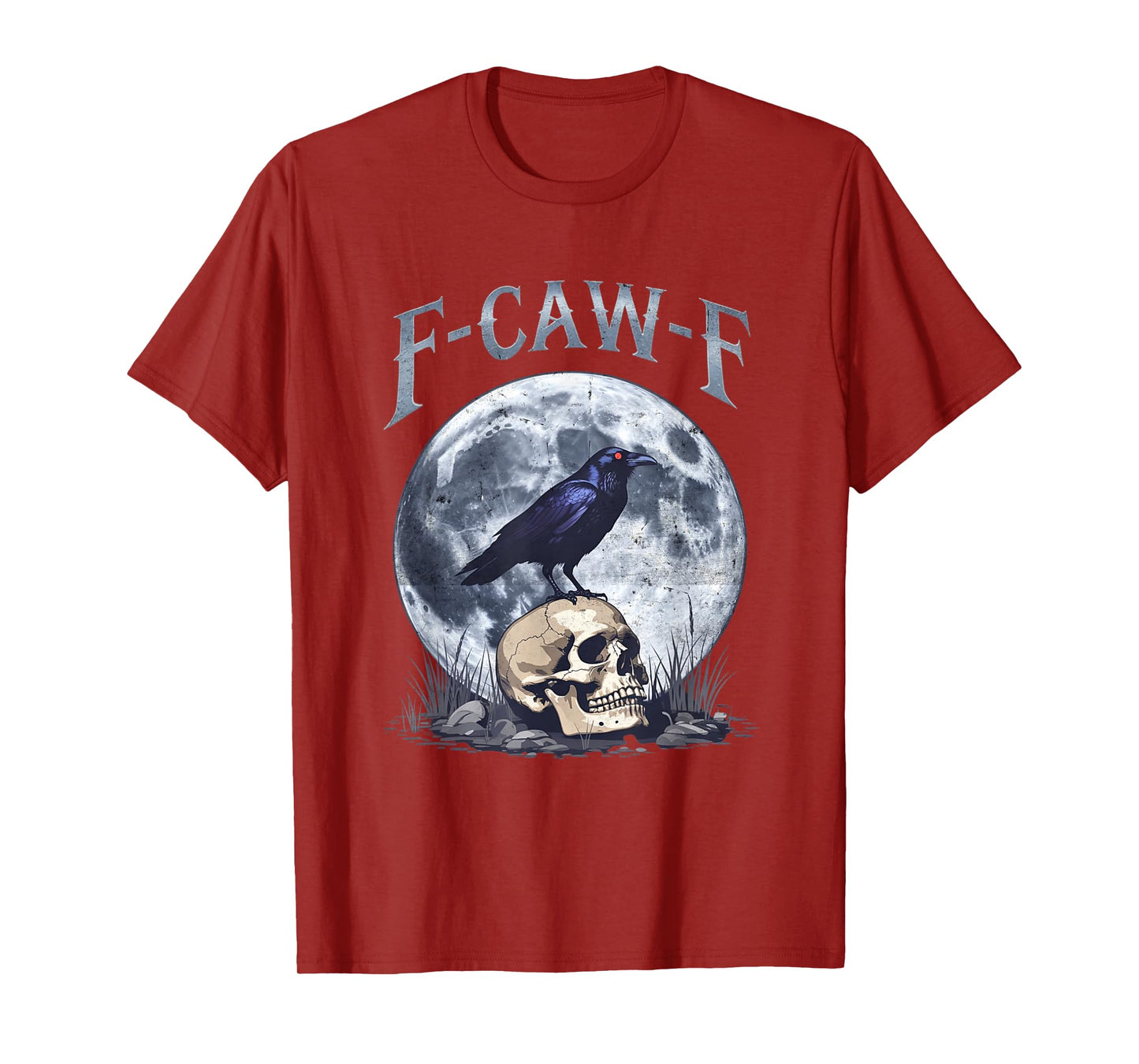 F-Caw-F Raven On Skull Full Moon Gothic Halloween Crow T-Shirt