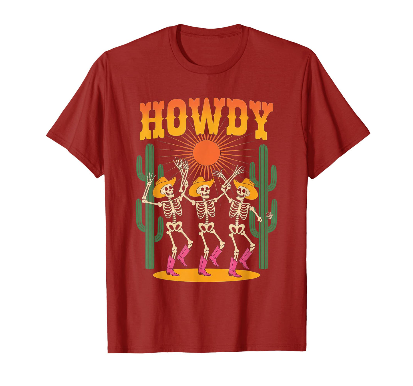 Howdy Dancing Skeleton Cowgirl Western Halloween T-Shirt