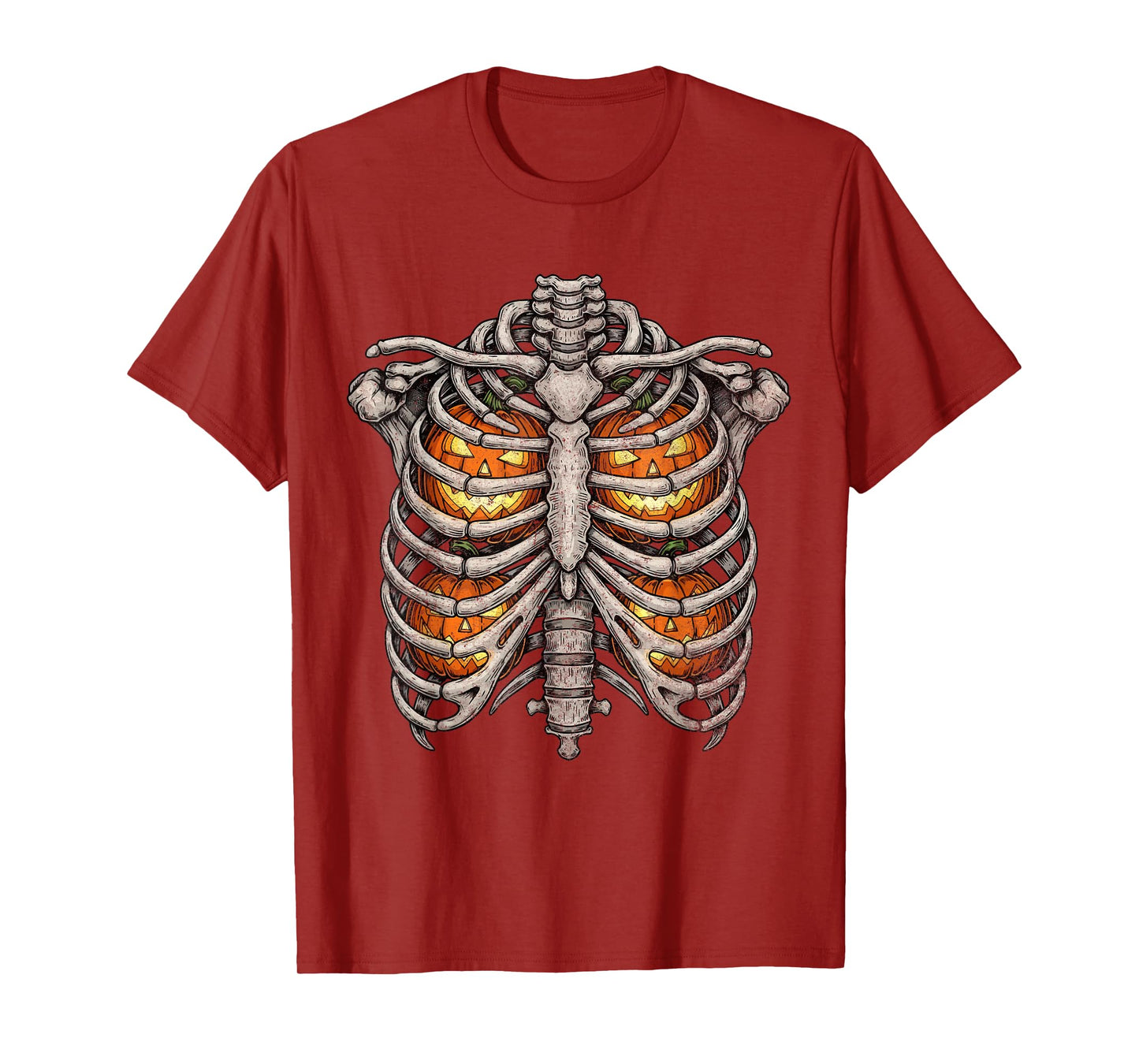 Retro Skeleton Rib Cage Pumpkin Halloween Costume Men Women T-Shirt