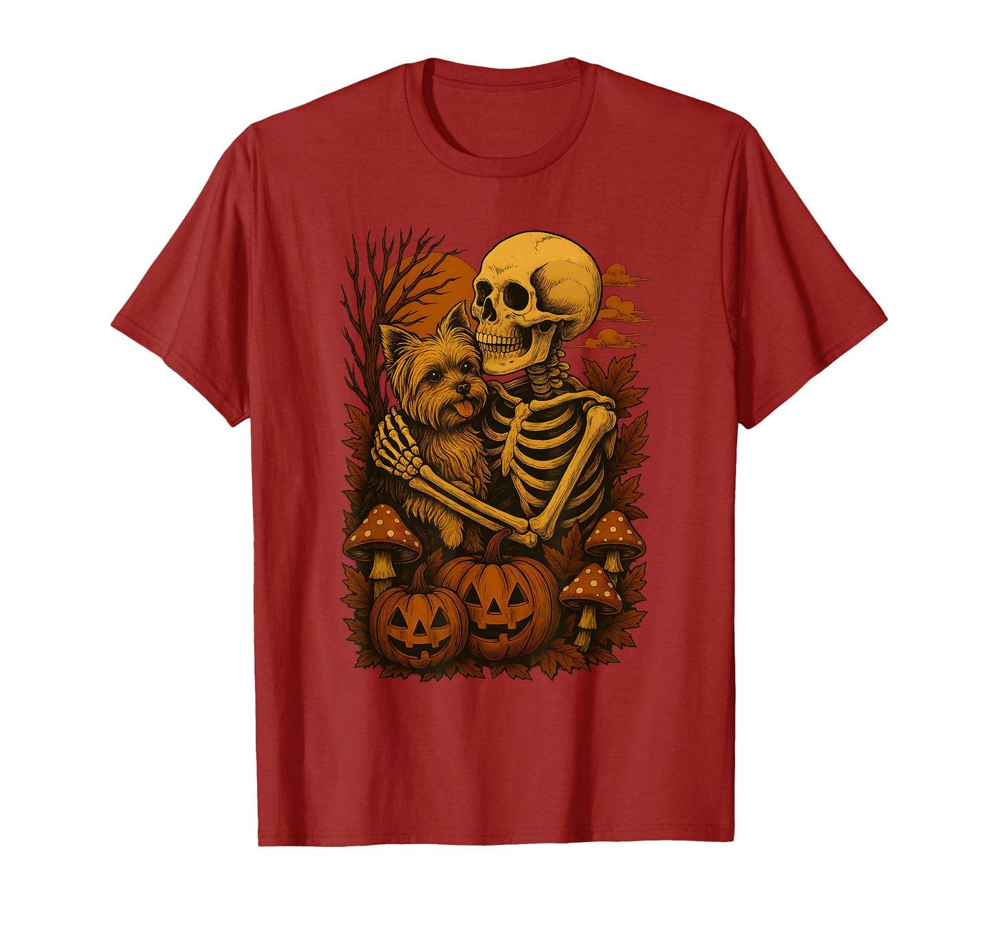 Skeleton Hugging Yorkshire Terrier T-Shirt