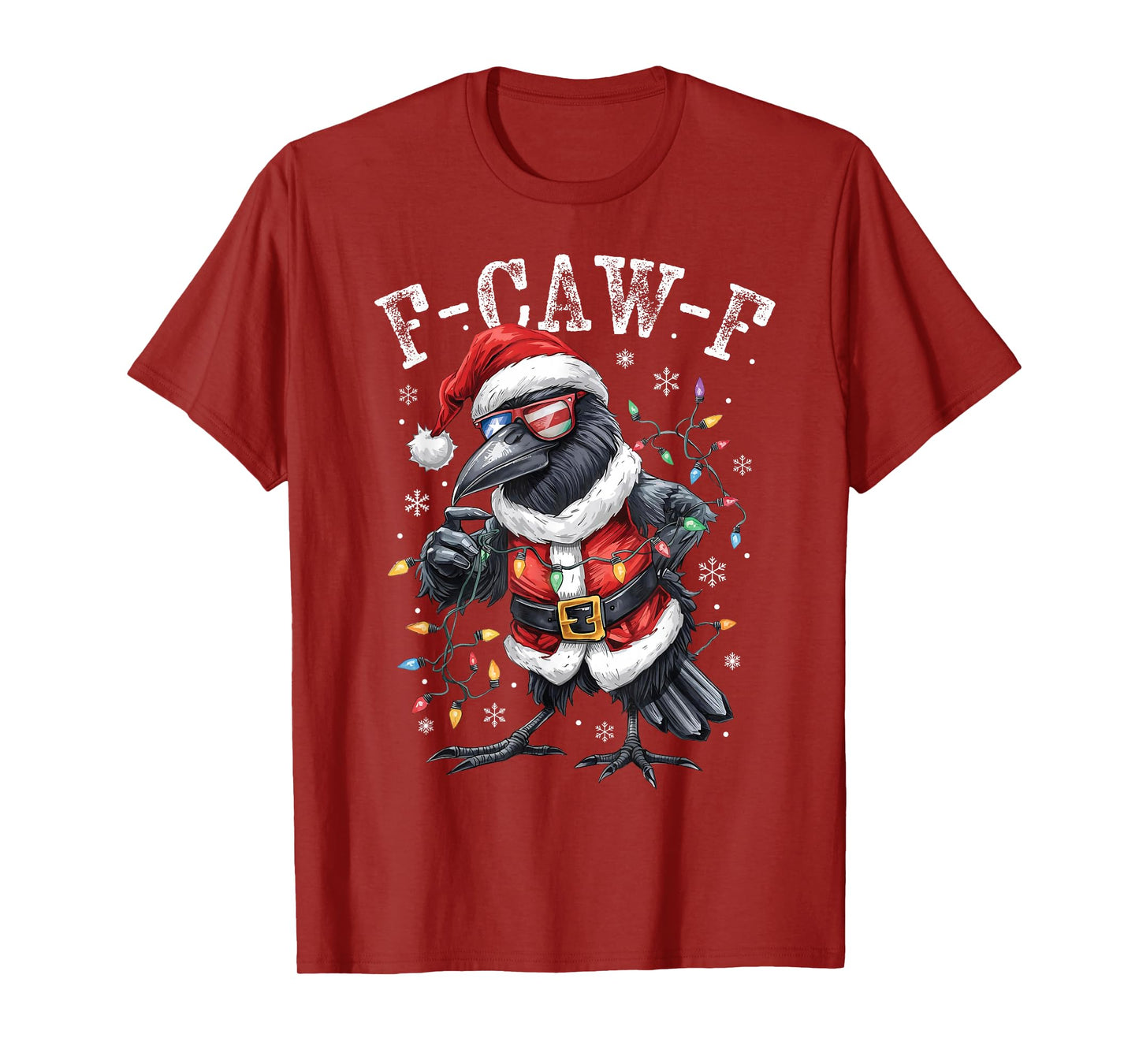 F-Caw-F Black Crow Funny Retro Christmas Lights Santa hat T-Shirt
