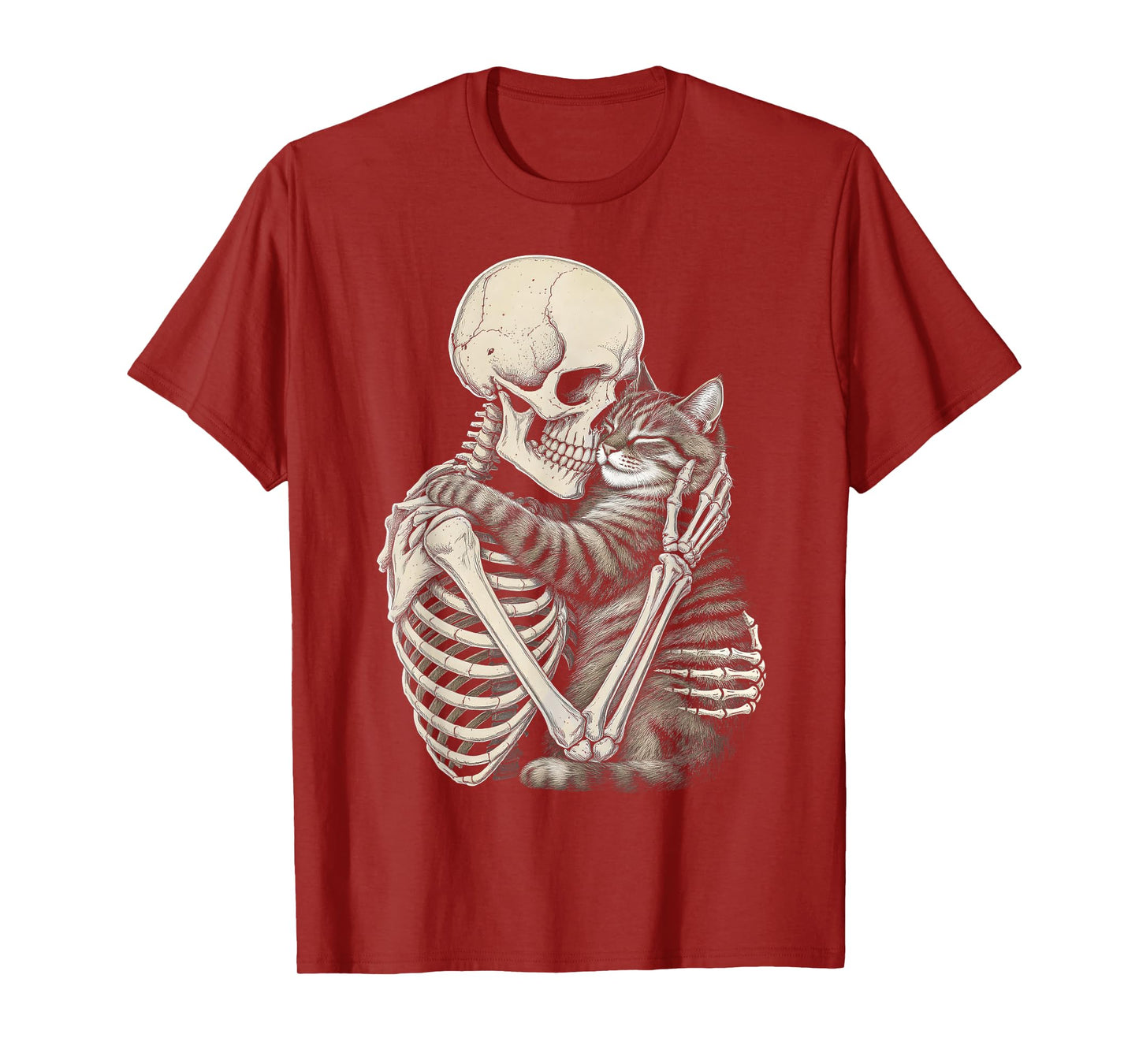 Skeleton Hugging Cat Halloween Cats Lover T-Shirt