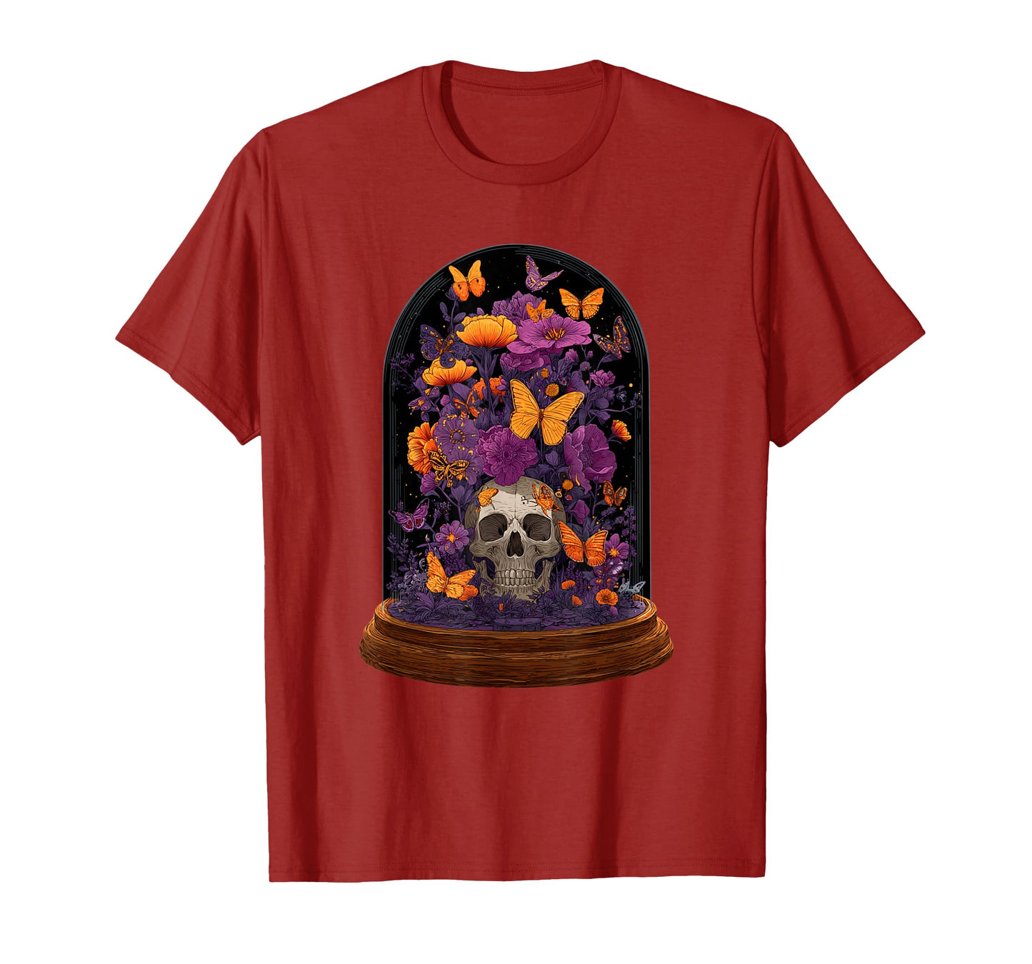 Gothic Skull Butterfly Flower Cloche T-Shirt