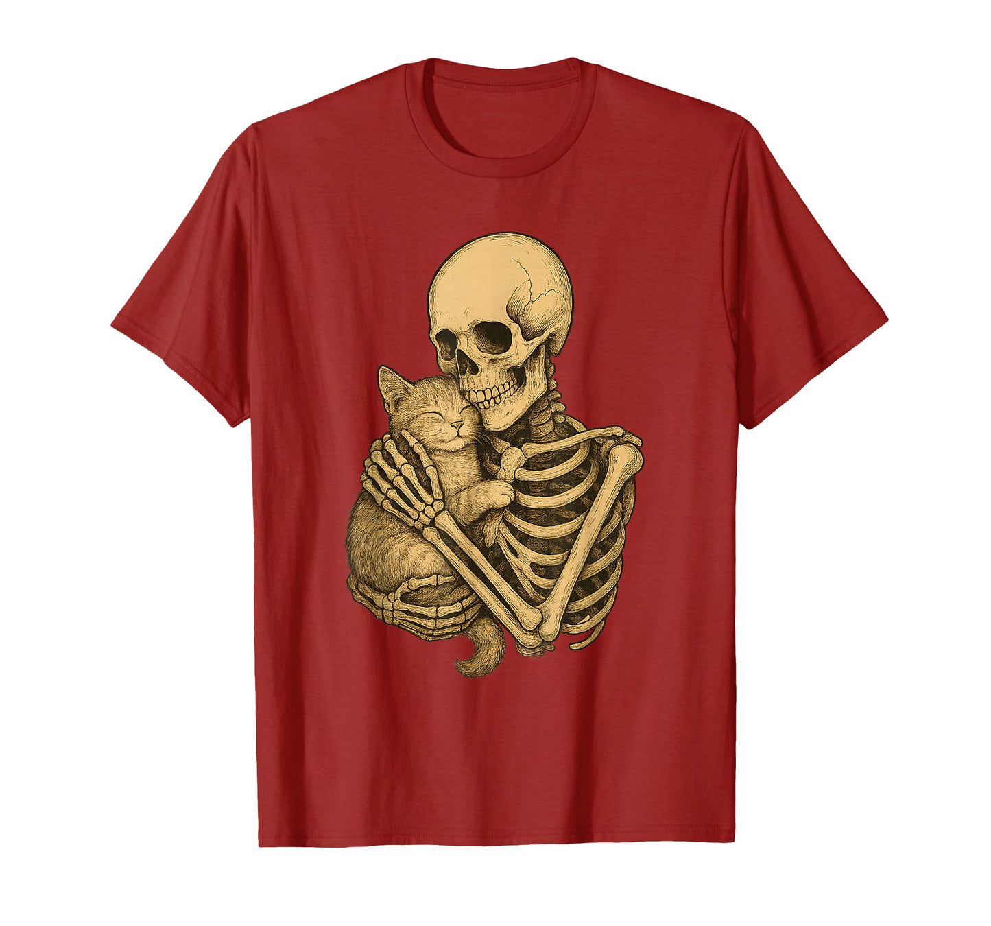 Spooky Halloween Cute Cat Hugging Skeleton T-Shirt