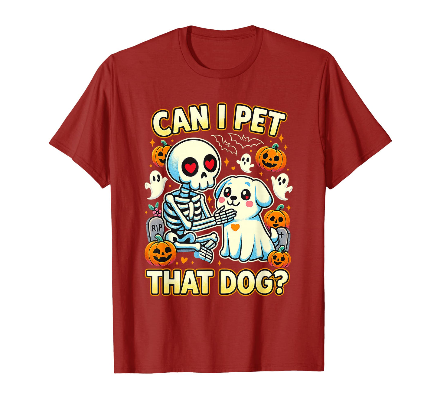 Halloween Skeleton Funny Can I Pet That Dog T-Shirt