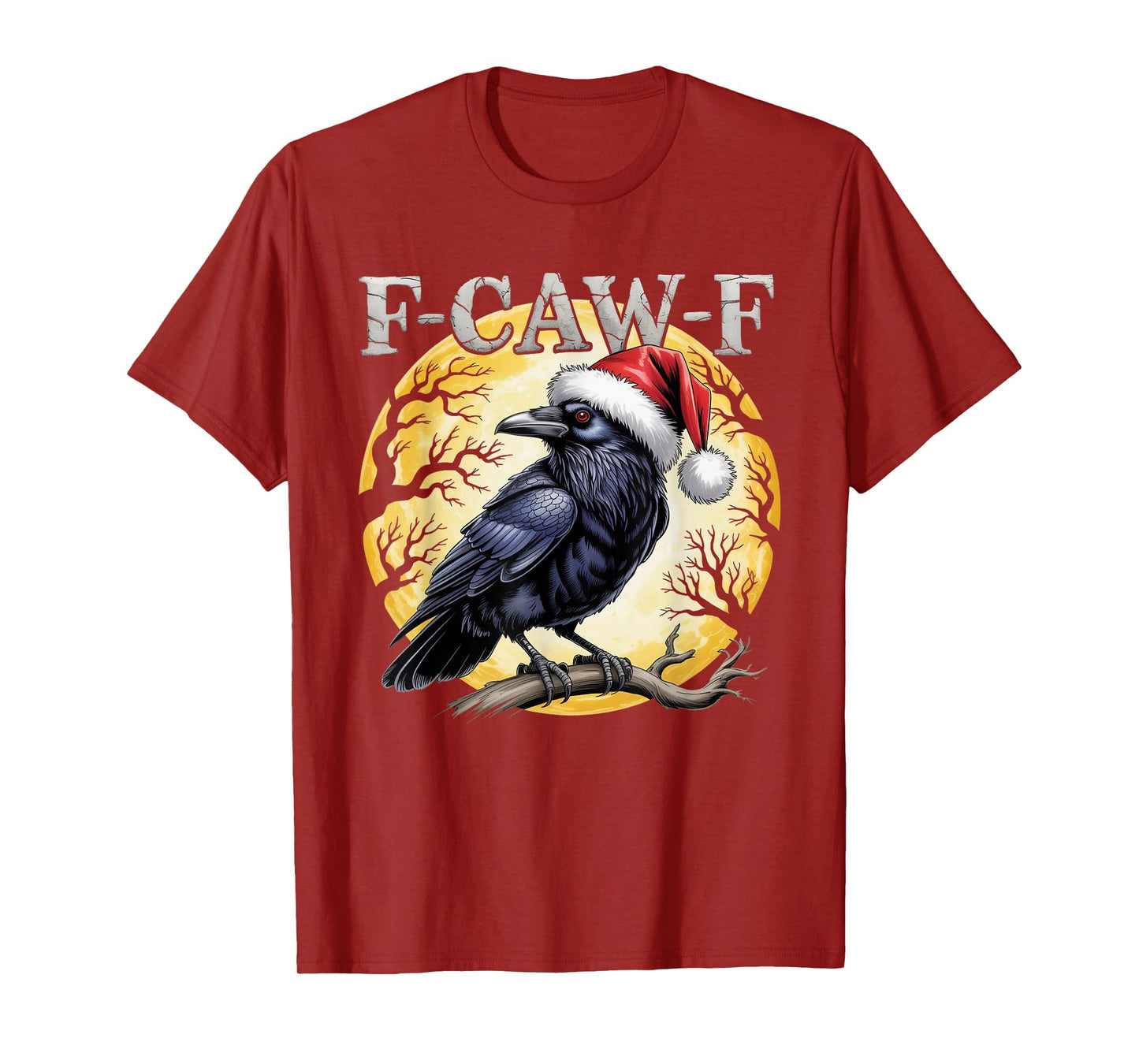 Crow F-CAW-F Black Bird Gothic Christmas Lights Santa Hat T-Shirt