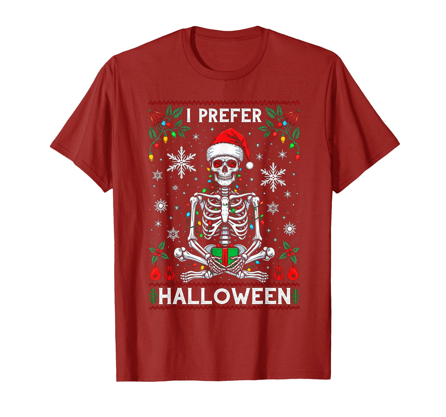 Funny Christmas 2025 Skeleton I Prefer Halloween Ugly Xmas T-Shirt