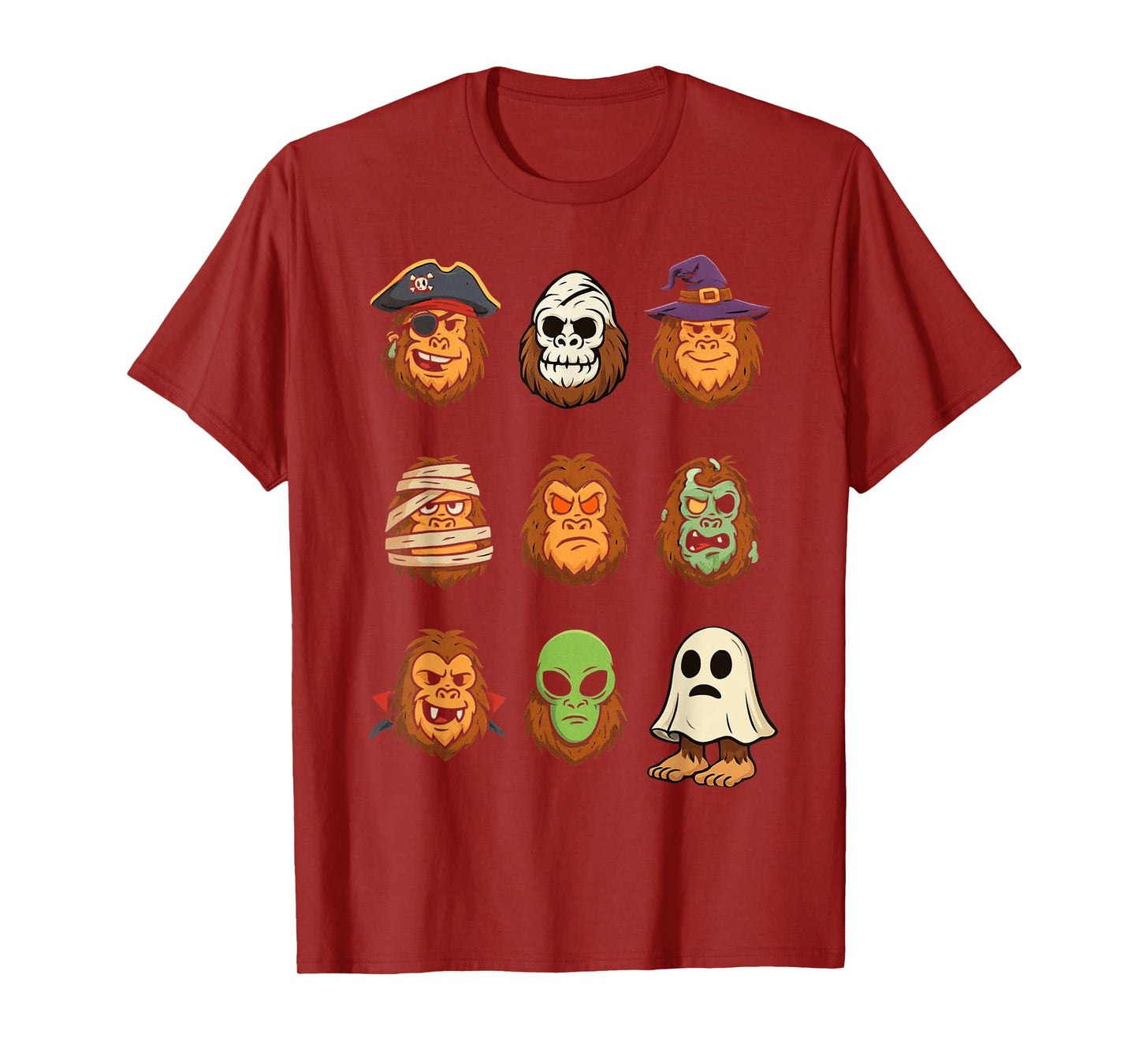 Halloween Bigfoot Skeleton Zombie Mummy Ghost Witch Vampire T-Shirt