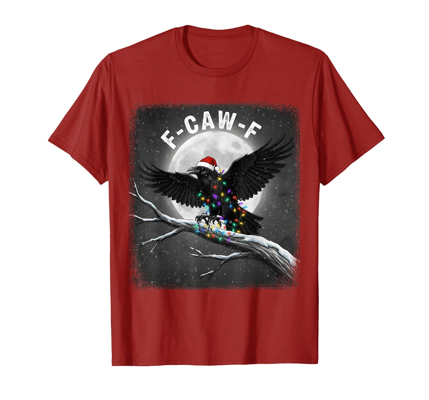 Black Crow F-Caw-F Christmas Lights Funny Raven Bird Moon T-Shirt