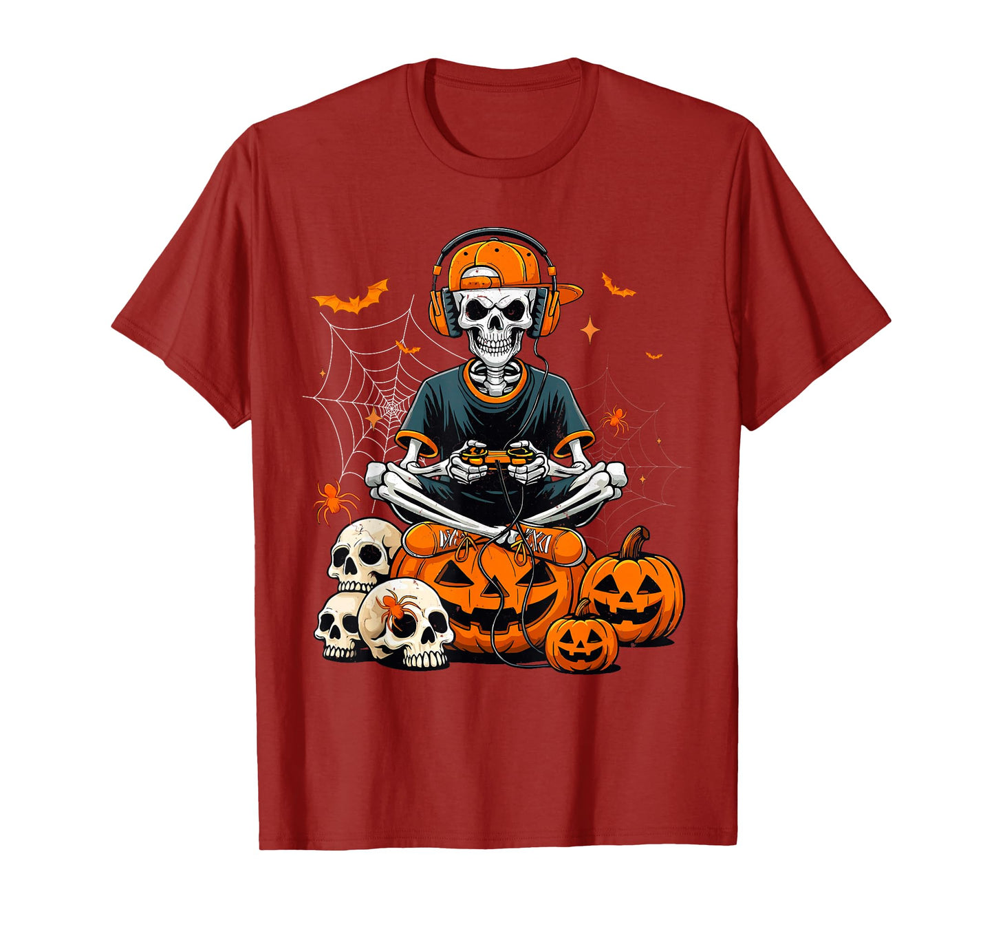 Halloween Skeleton Gamer Video Gaming Boys Men Kids Tees T-Shirt