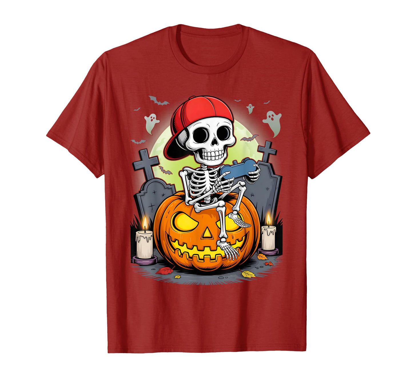 Halloween for Boys Kids Men Skeleton Gaming Gamer T-Shirt