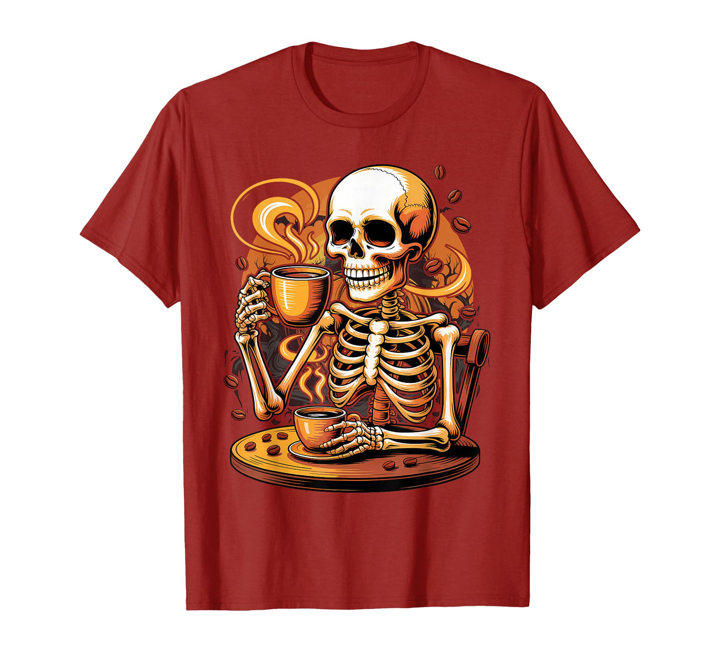 Skeleton Drinking Coffee Halloween Costume Barista Men Women T-Shirt