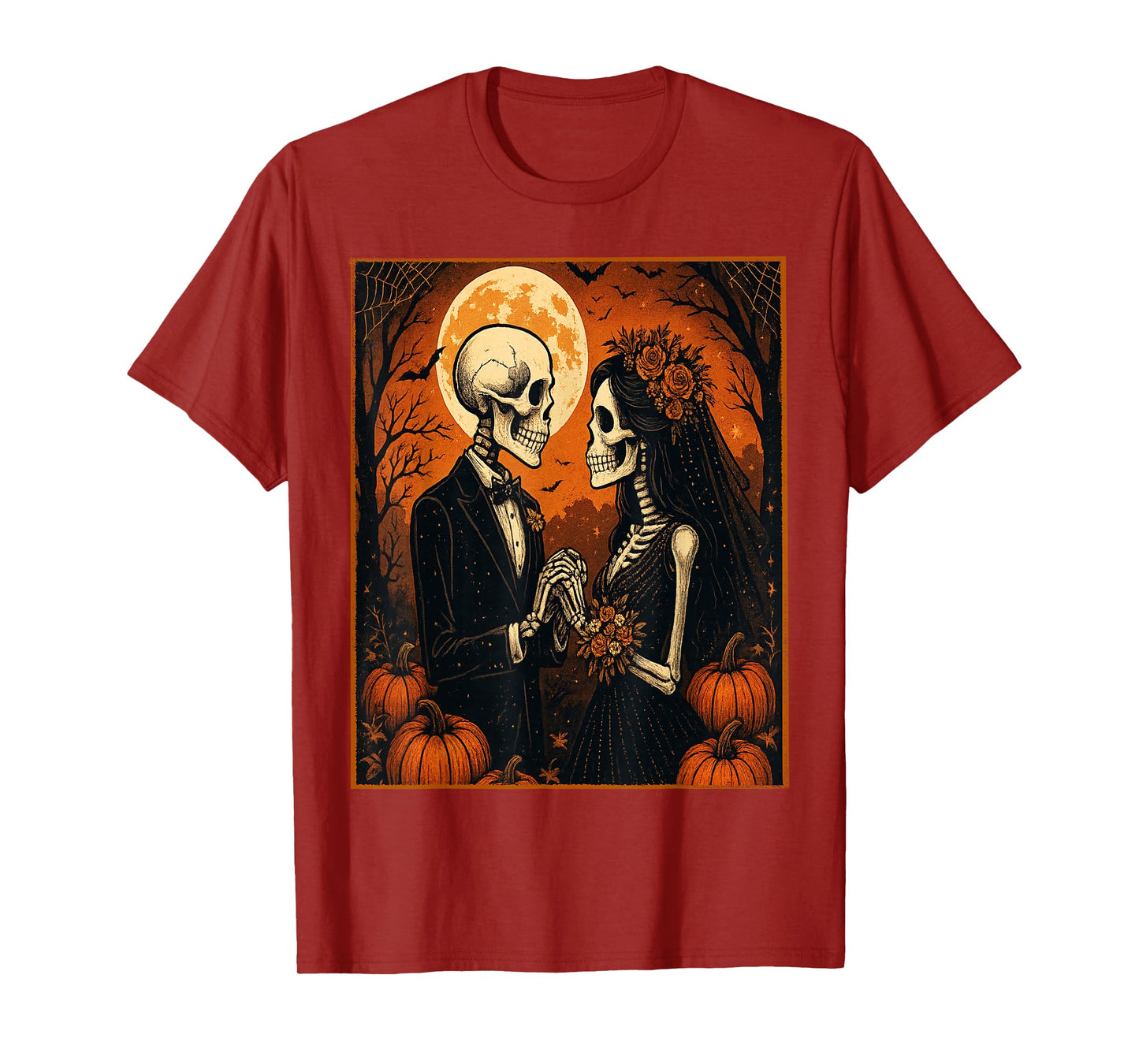 Skeleton Bride and Groom Halloween Gothic Romance Couple T-Shirt