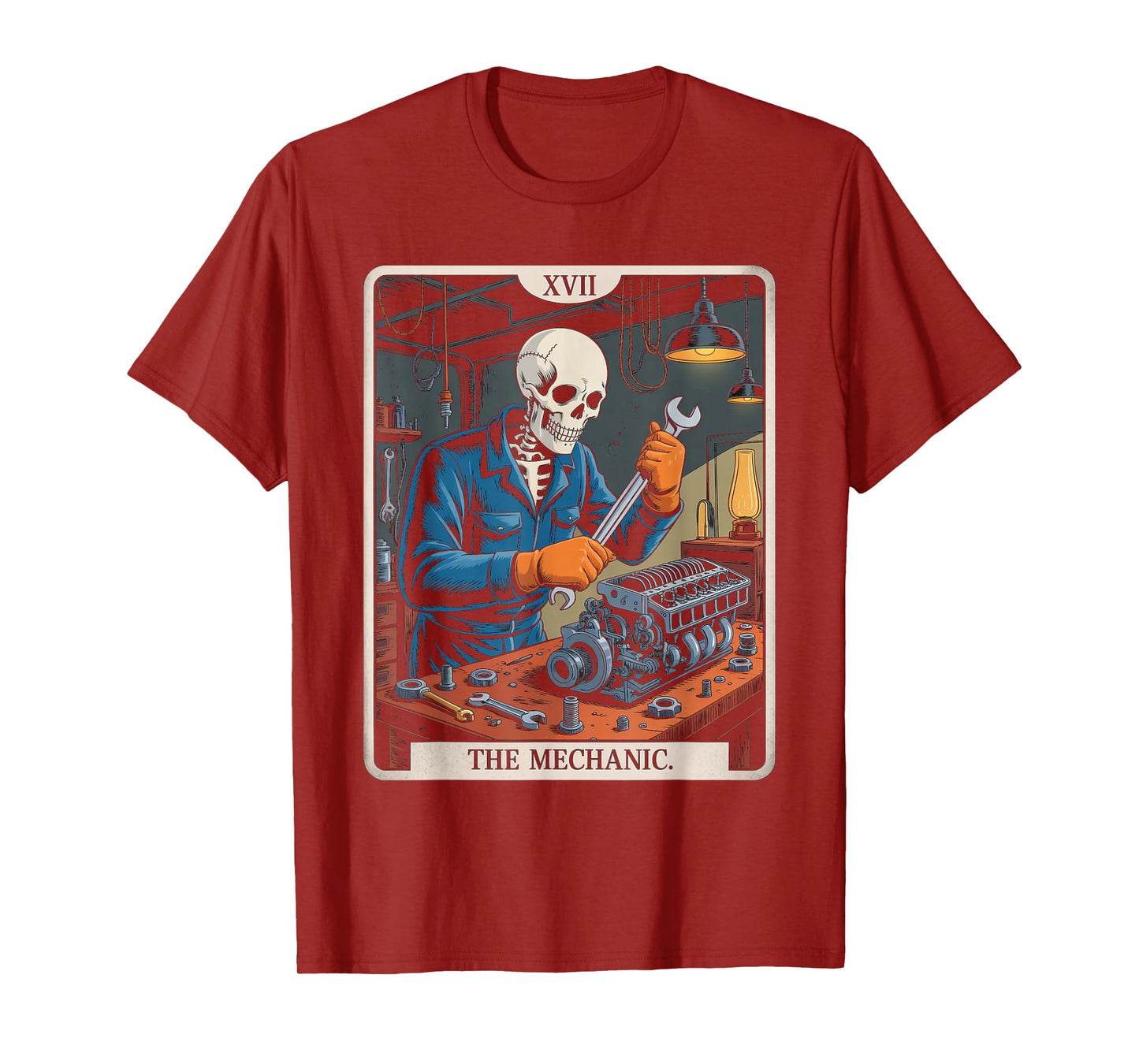 The Mechanic Repair Tarot Card Skeleton Funny Auto Worker T-Shirt