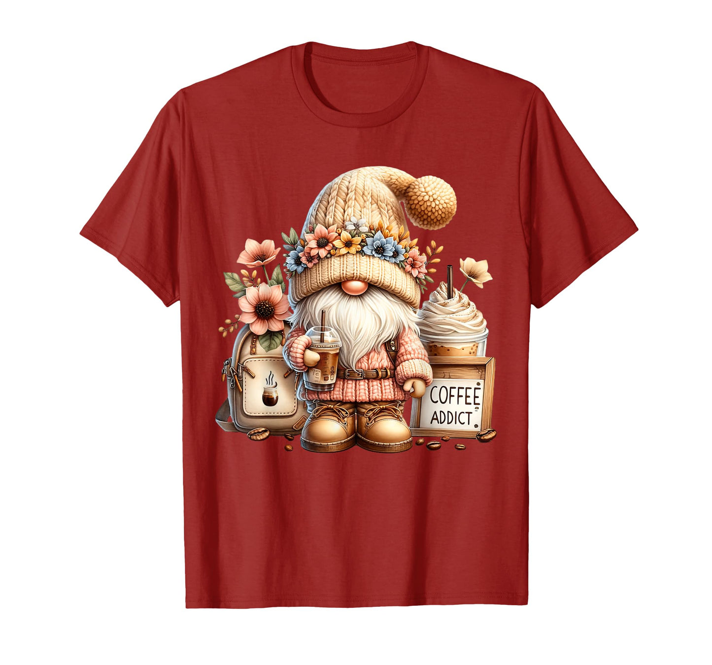 Novelty Coffee Must Haves For Mom & Dad Coffee Addict Gnome T-Shirt