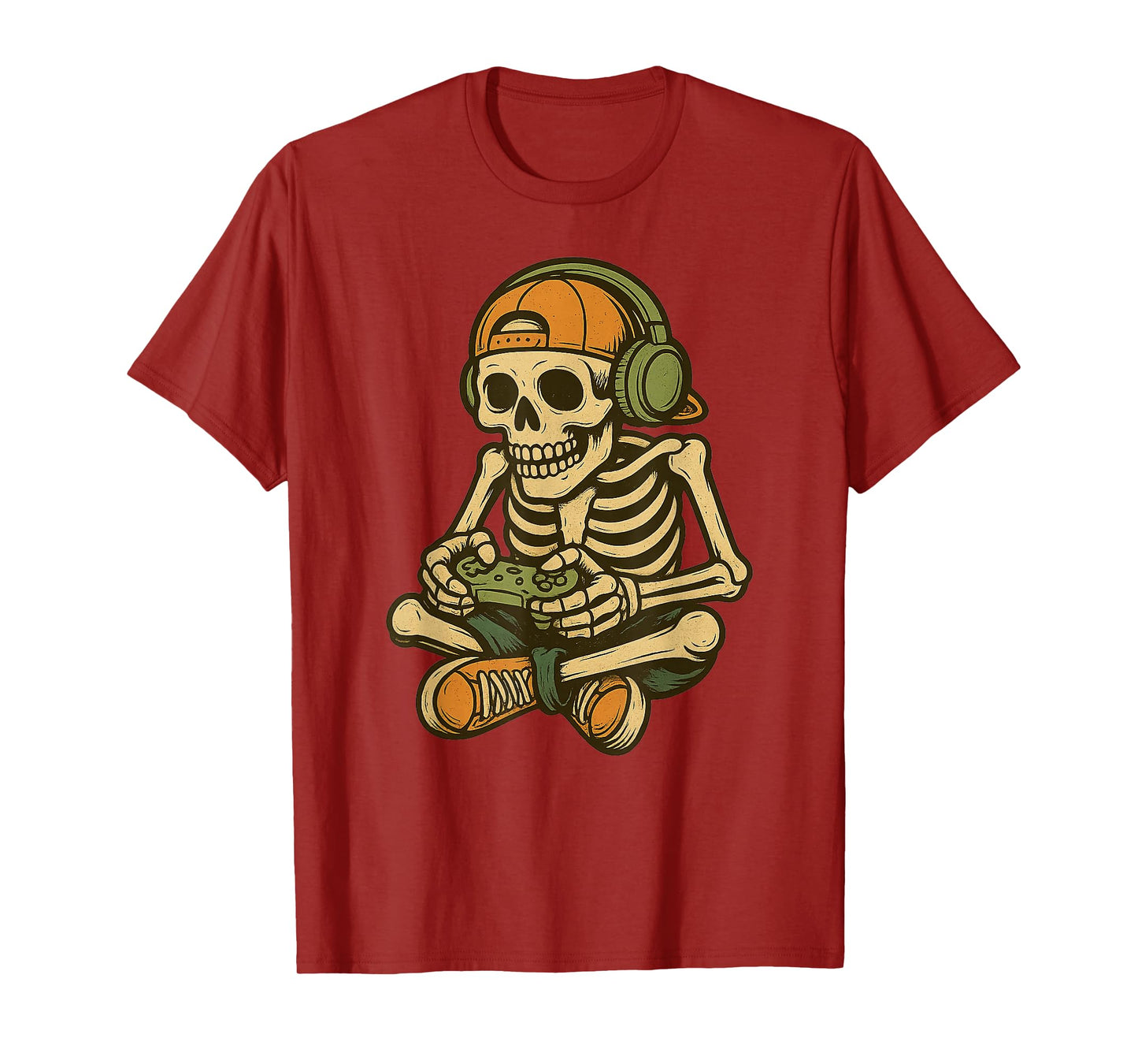 Halloween Skeleton Gamer Gaming Graphic Top Retro Arcade T-Shirt