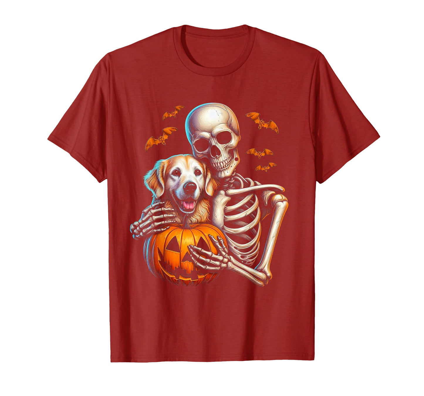 Skeleton Hugging Golden Retriever Halloween Lover Mom Dad T-Shirt