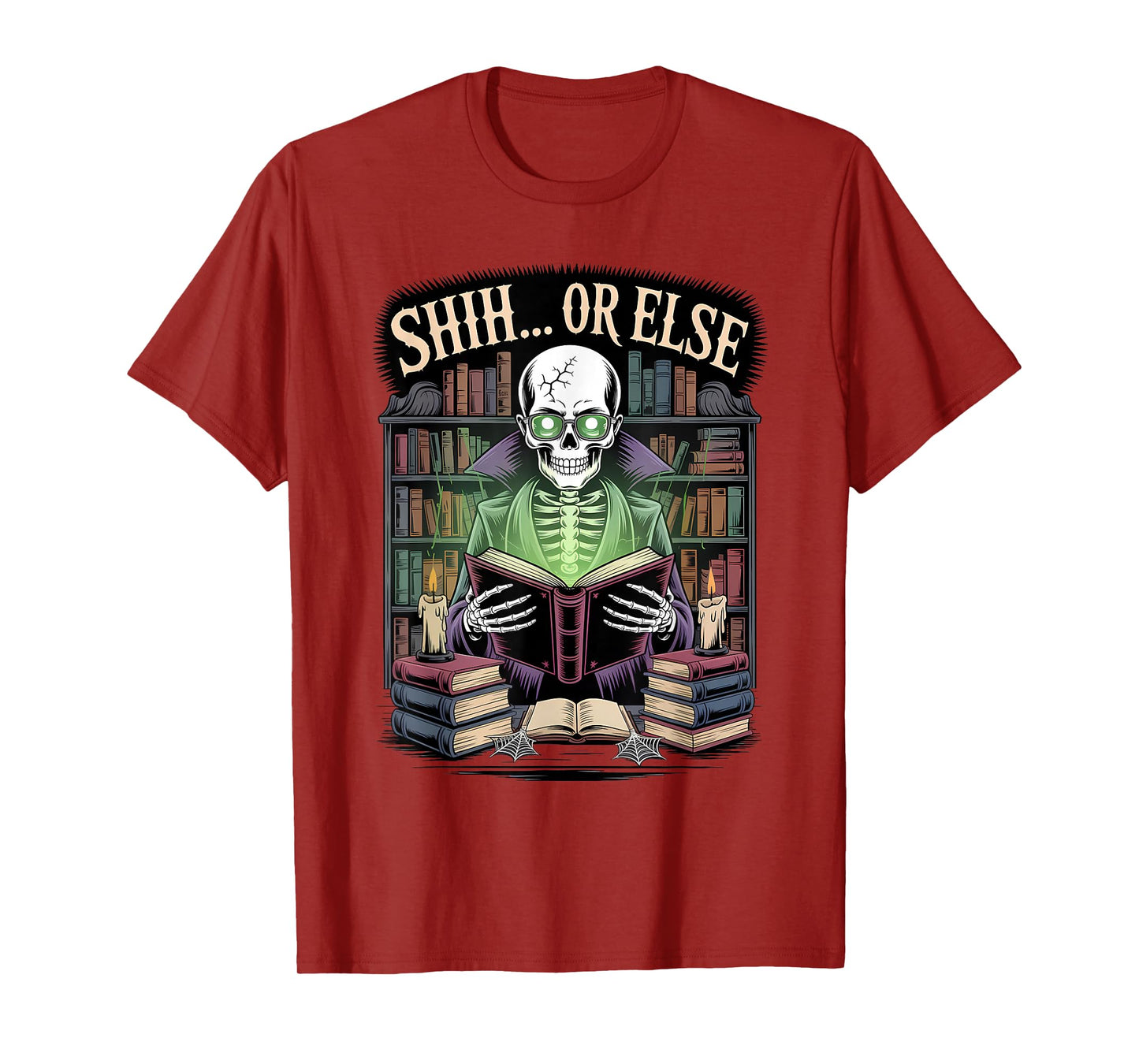 Skeleton Librarian Halloween Funny Spooky Book T-Shirt