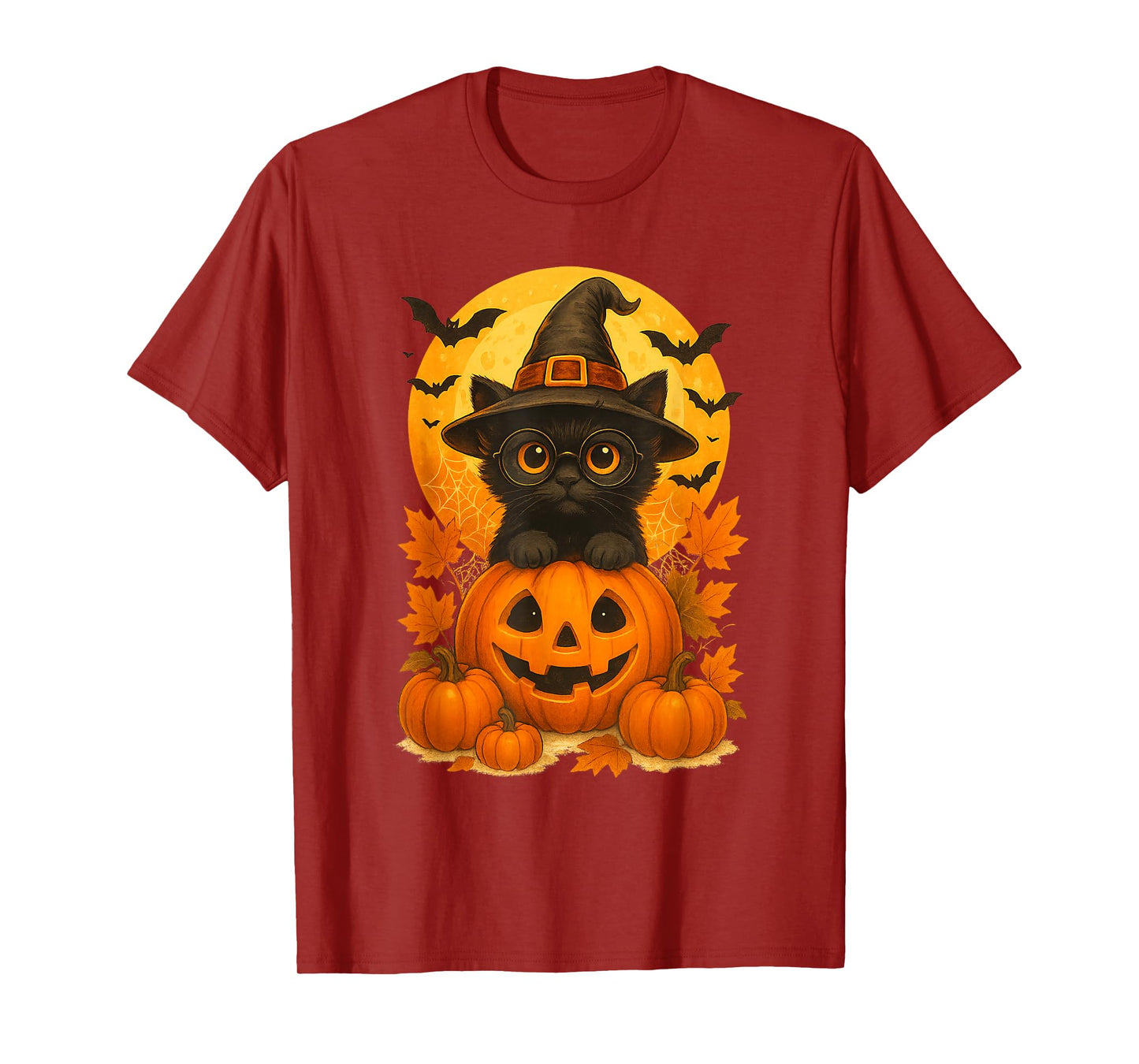 Black Cat Witch Pumpkin Halloween Costume Retro Fall Autumn T-Shirt