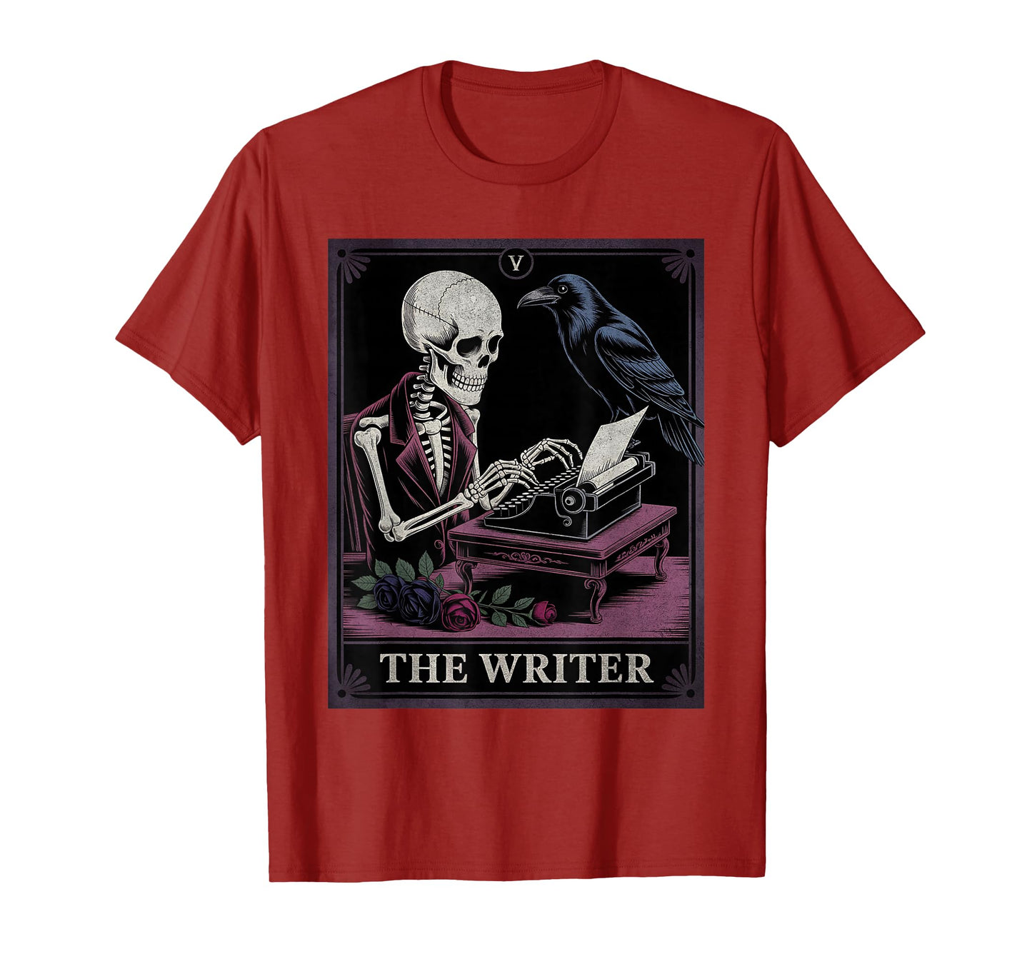 The Writer Tarot Card Gothic Skeleton Raven Author Literary T-Shirt