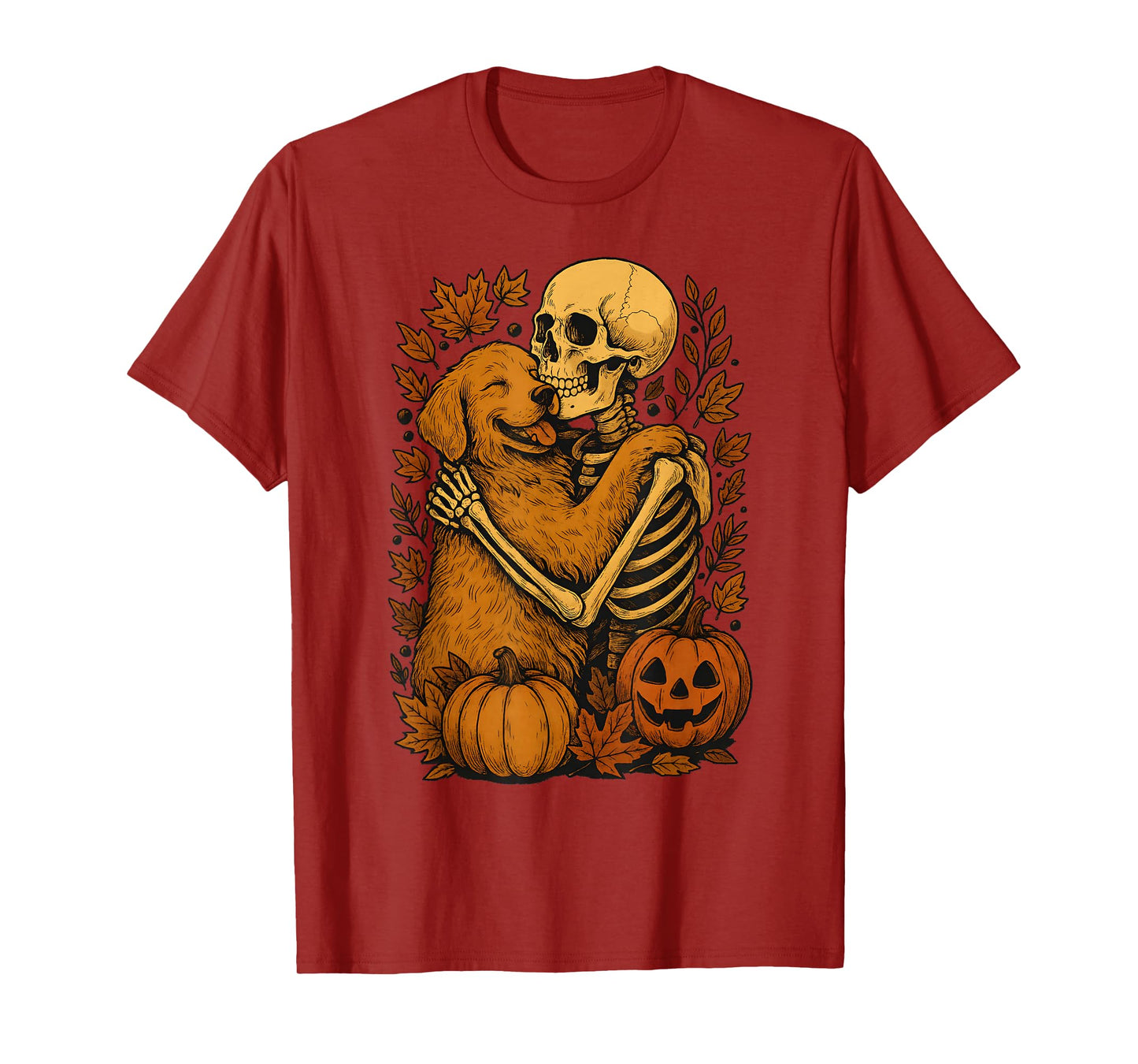 Skeleton Hugging Golden Retriever T-Shirt