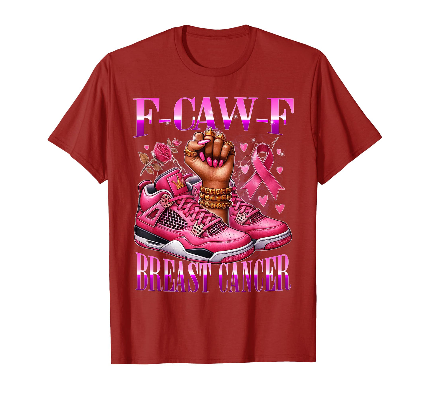 F Caw F Pink Cancer Awareness Empowerment Fist Urban Art T-Shirt