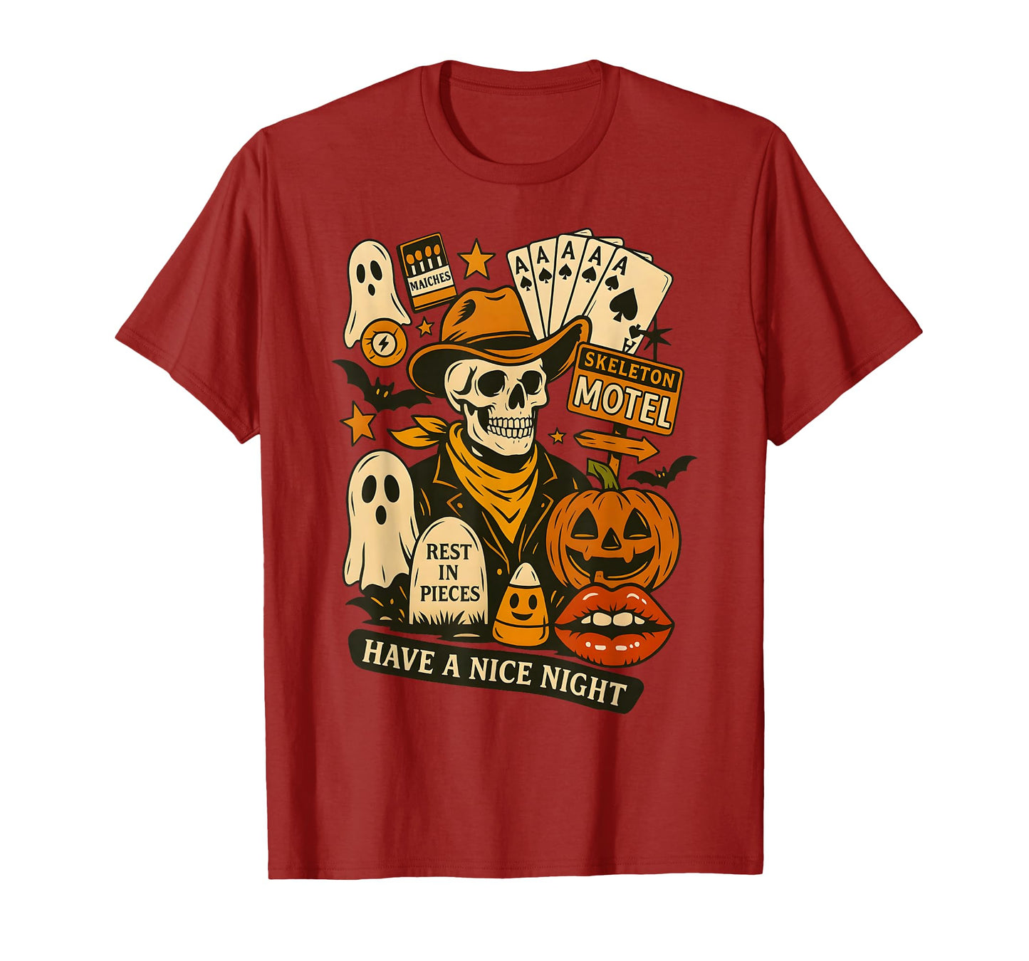 Have A Nice Night Cowboy Spooky Western Skeleton Collage T-Shirt