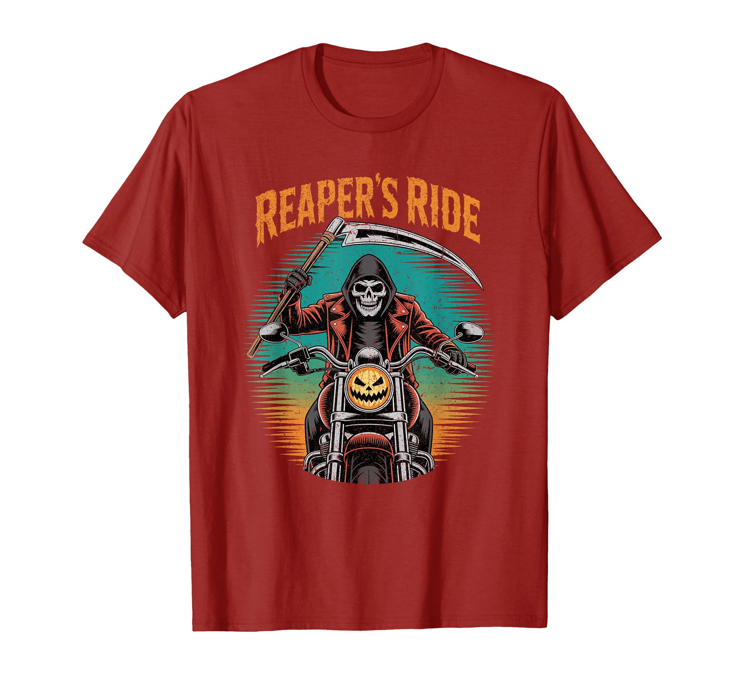 Reaper’s Ride Skeleton Biker Scythe Halloween Jack-o-Lantern T-Shirt