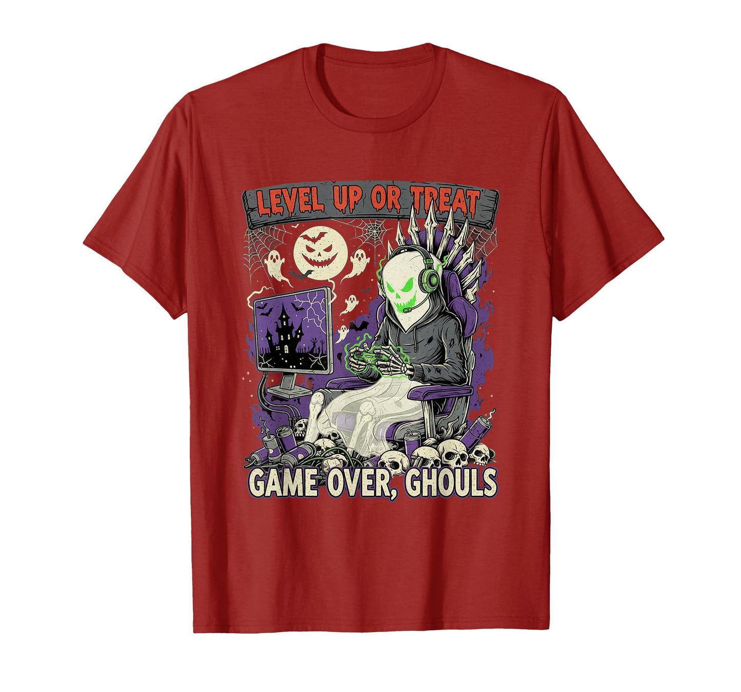 Gaming Ghost Level up or Treat Funny Ghoul Halloween Gamer T-Shirt
