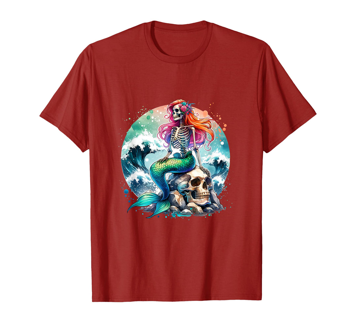 Mermaid Skull Ocean Wave Siren Skeleton Sea T-Shirt