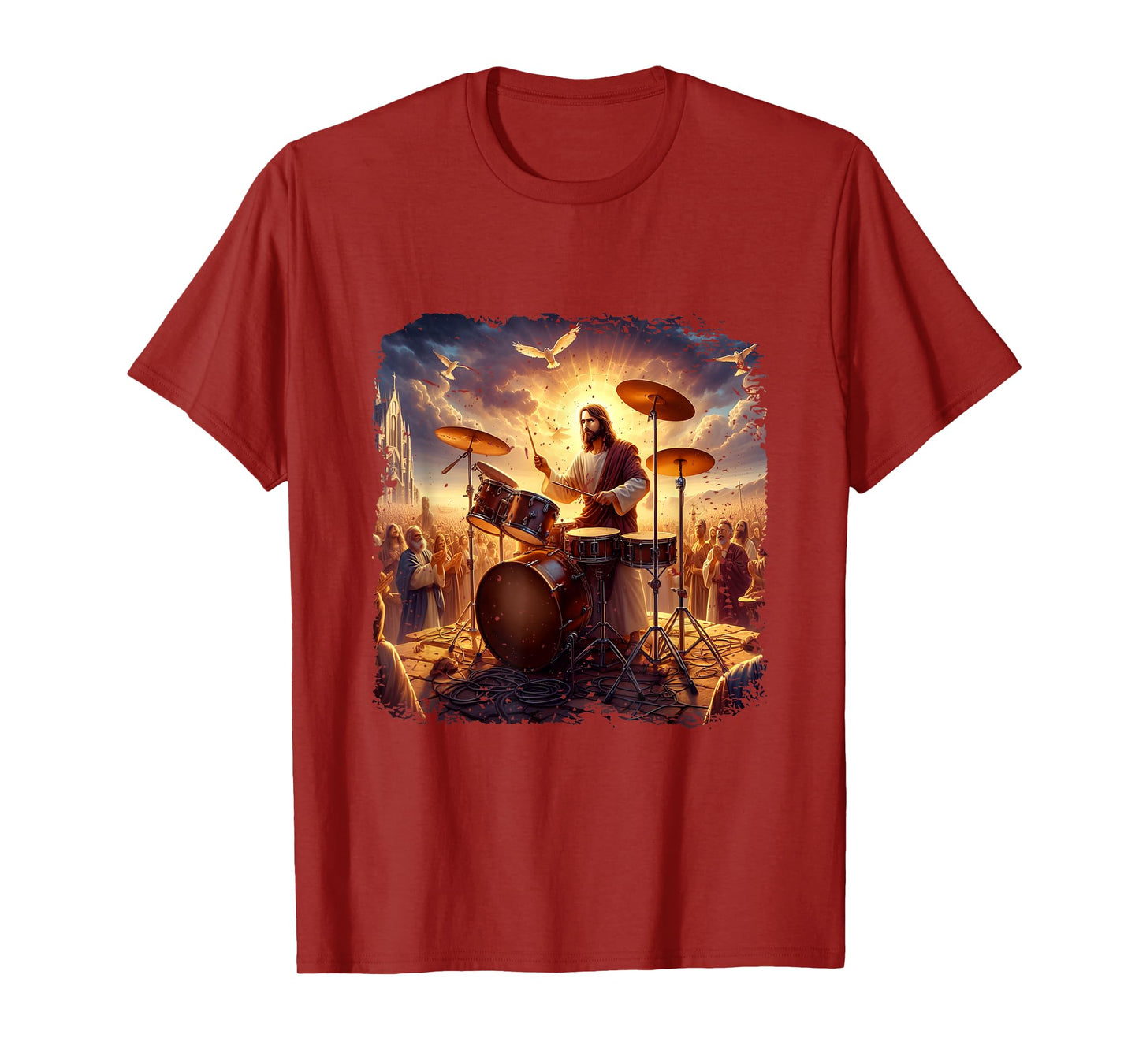 Jesus Playing Drums Christian Drummer Painting Drumming T-Shirt