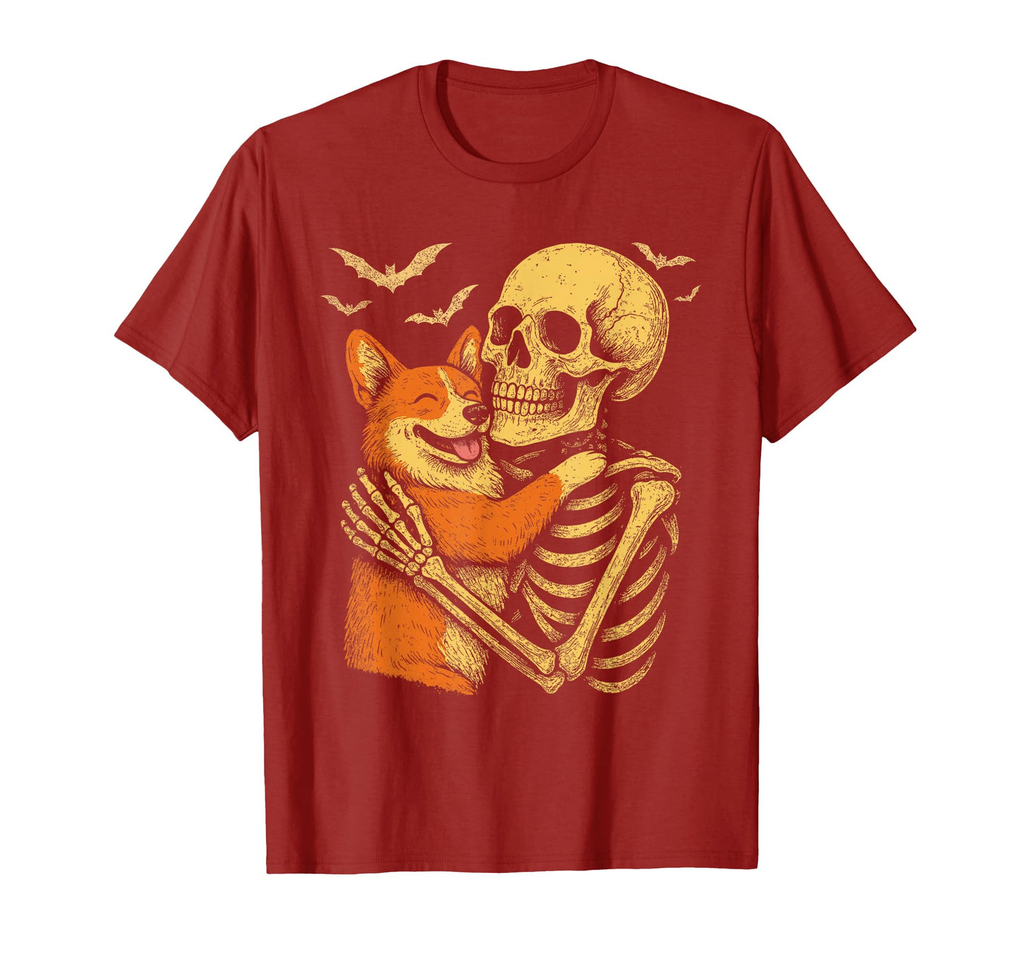 Skeleton Hugging Corgi Dog Gothic Halloween Corgi T-Shirt