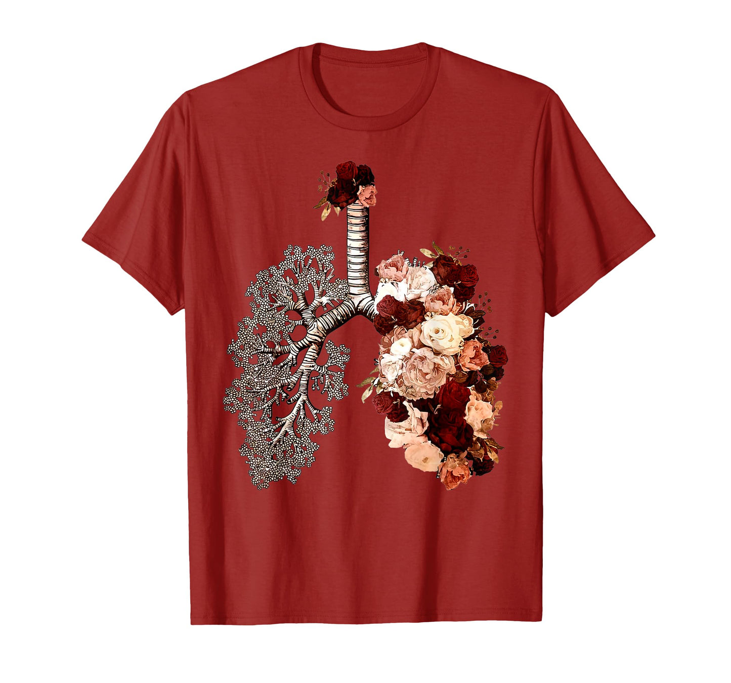 Anatomical Lungs And Bloom Roses Floral Tee T-Shirt