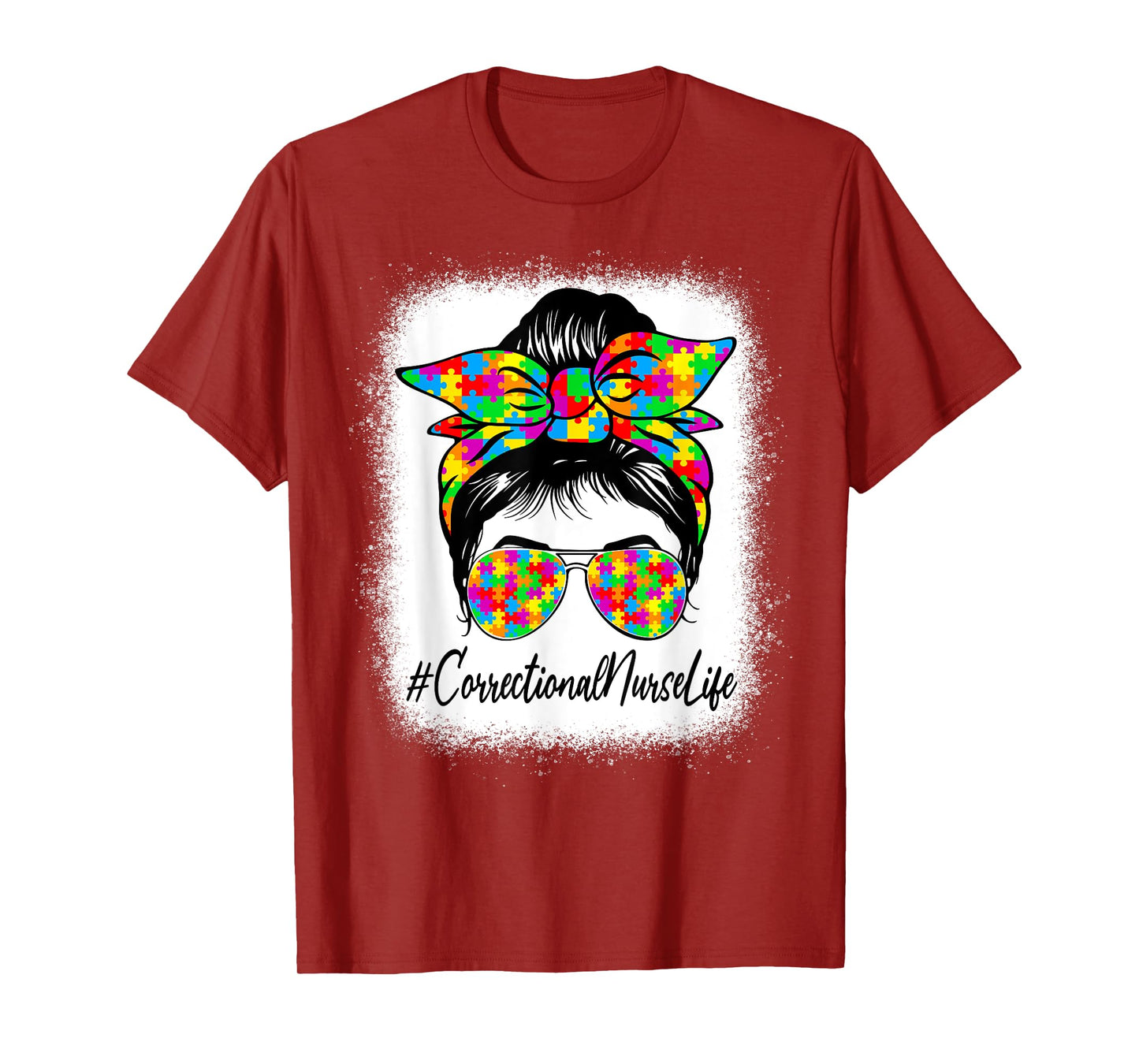 Correctional Nurse Messy Bun Supporting Autism Awareness T-Shirt