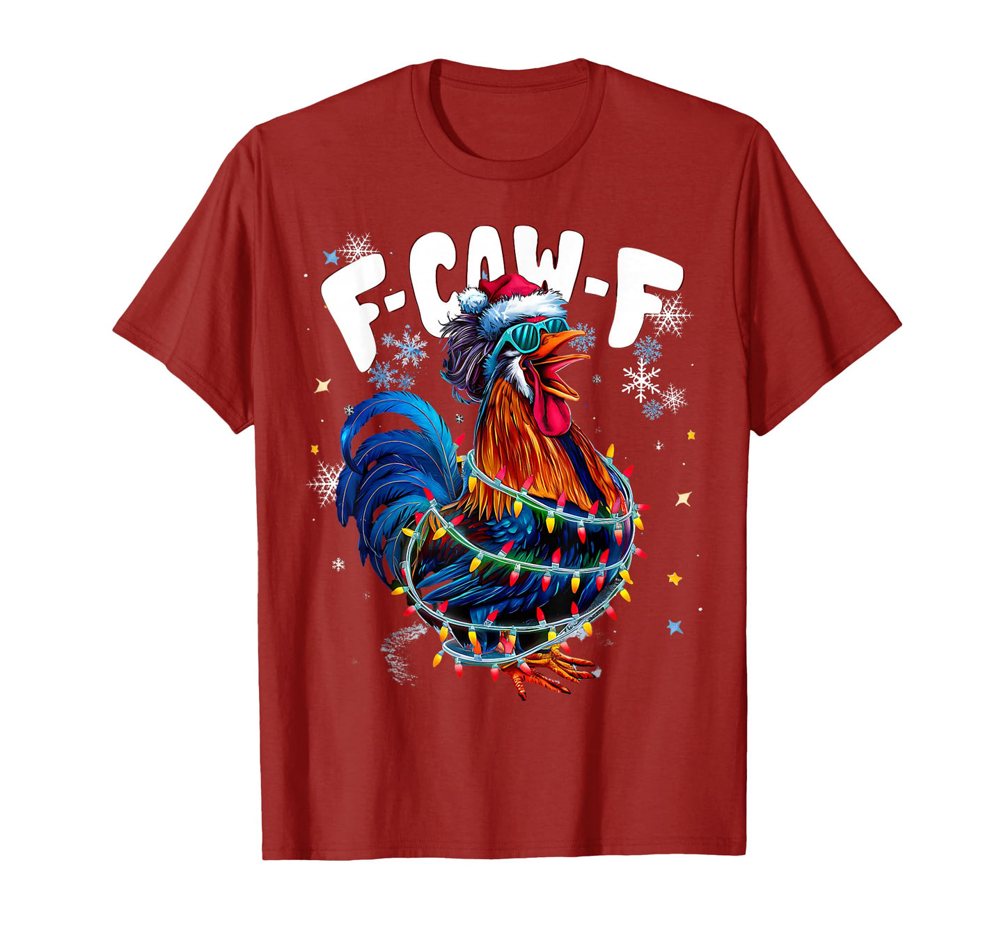F-CAW-F Funny Christmas Lights Rooster Holiday Chicken Xmas T-Shirt