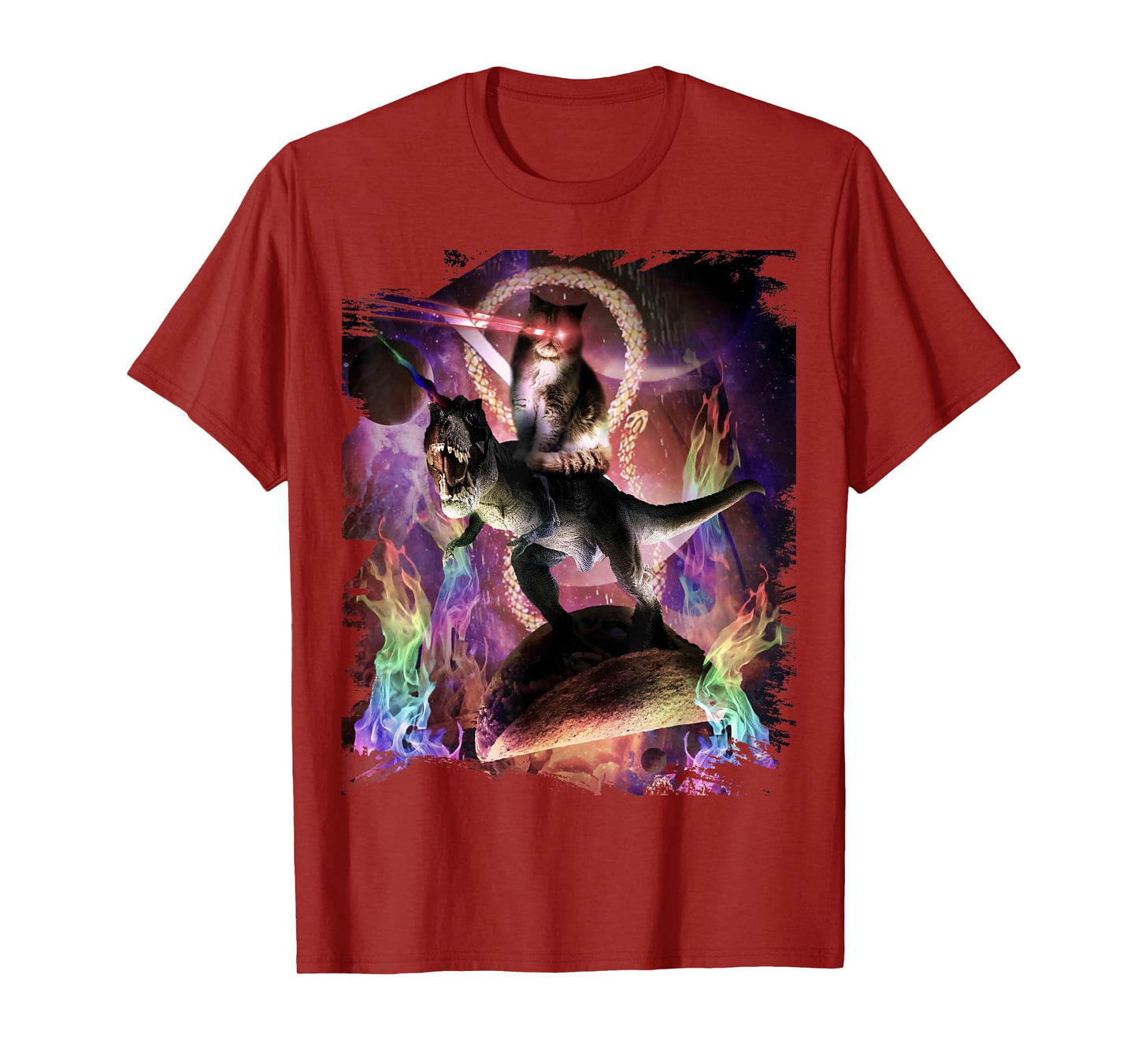 Evil Space Laser Cat On Dinosaur Unicorn On Taco T-Shirt