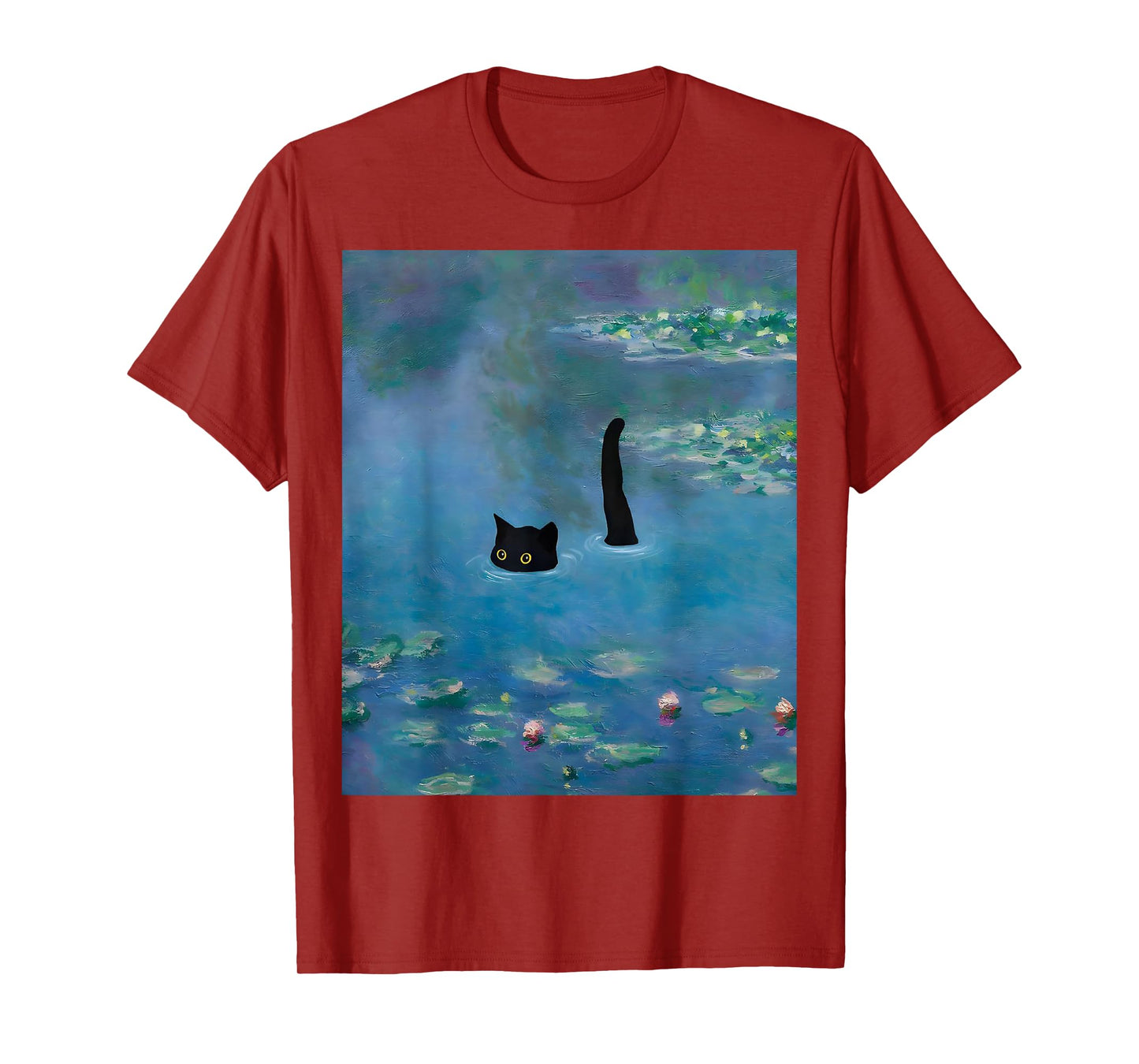 Black Cat Monets Waterlily T-Shirt
