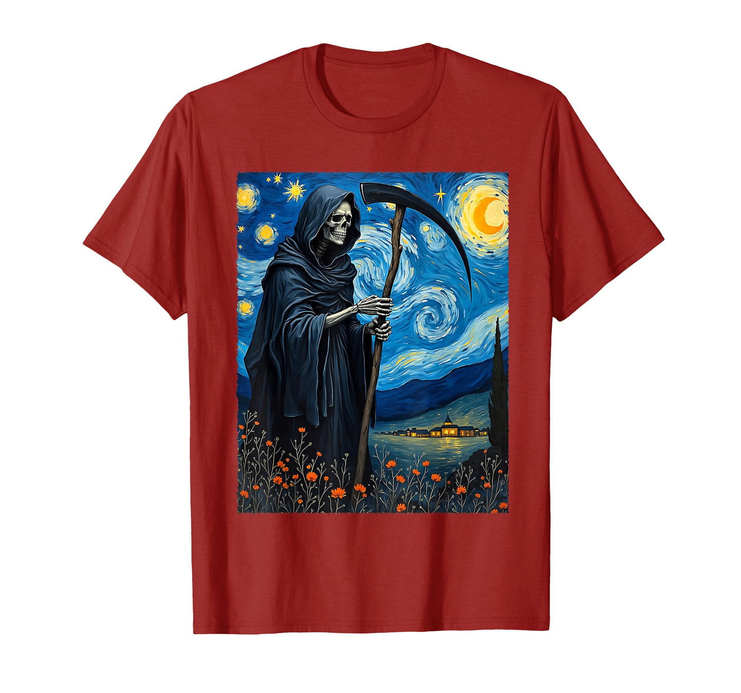 Van Gogh Starry Night Grim Reaper Halloween Party Costume T-Shirt
