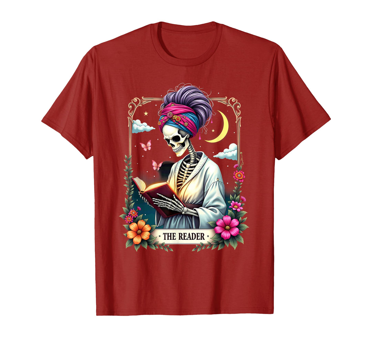 The Reader Tarot Card Skeleton Reading Book Halloween T-Shirt