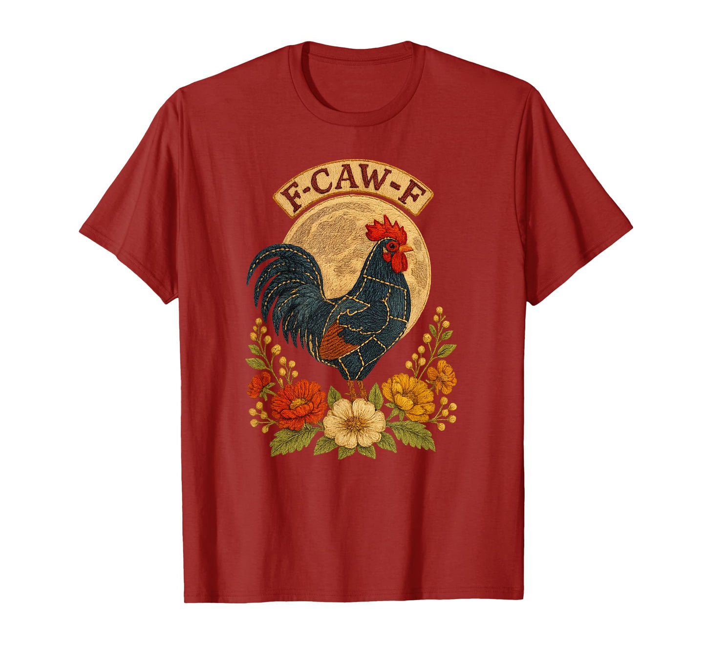 F-CAW-F Rooster Chicken Boho Flowers Patchwork Style Vintage T-Shirt