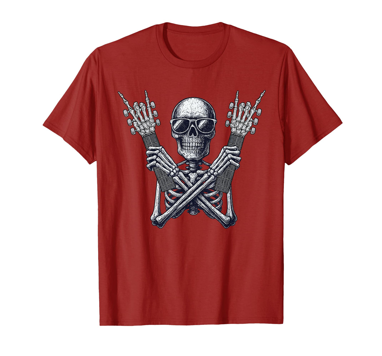 Vintage Halloween Skeleton Guitar Rock Funny Spooky Costume T-Shirt