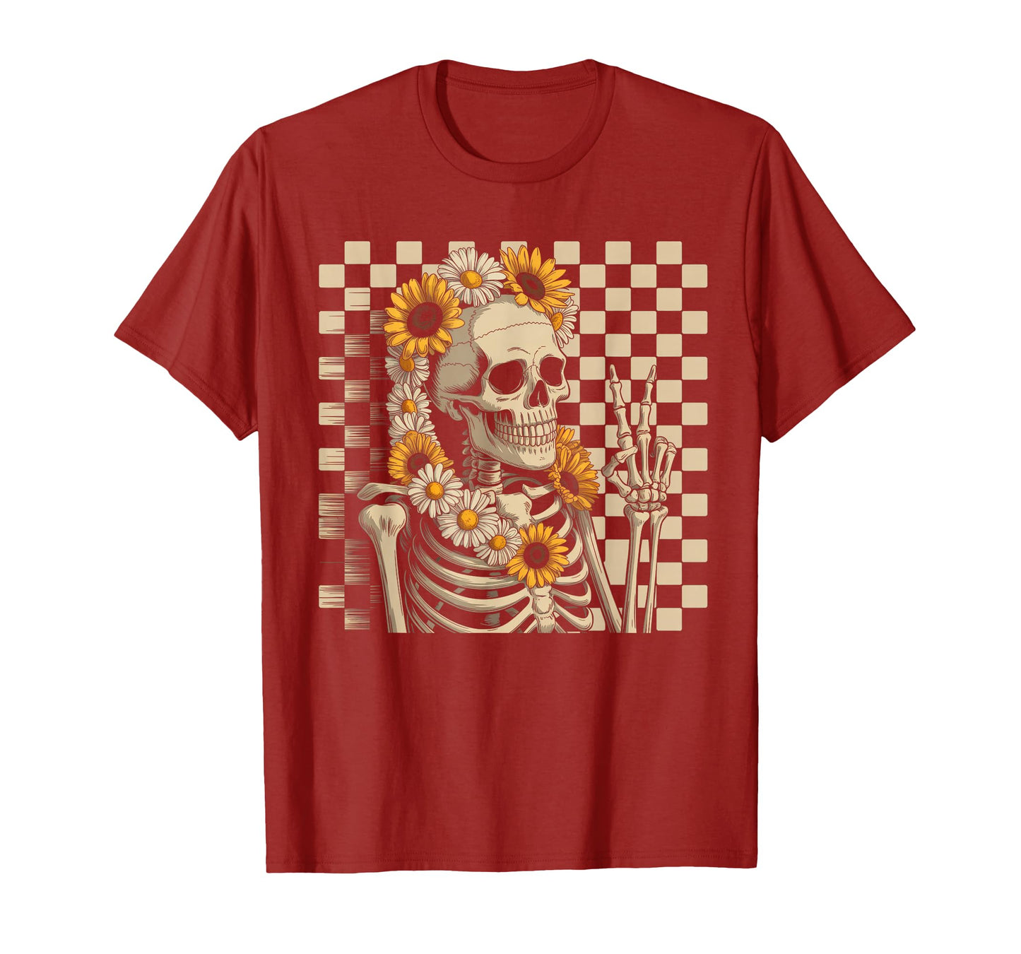 Retro Fall Skeleton Halloween Skeleton Flower Spooky Season T-Shirt