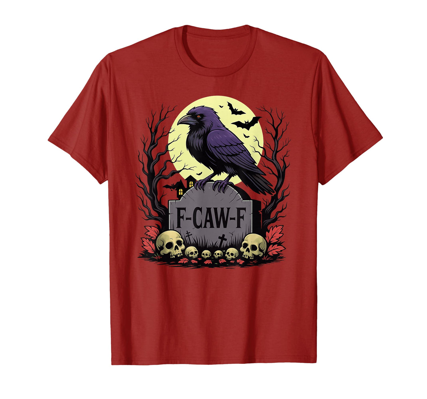 F-CAW-F Crow Gothic Black Bird Skull Tombstone Halloween T-Shirt