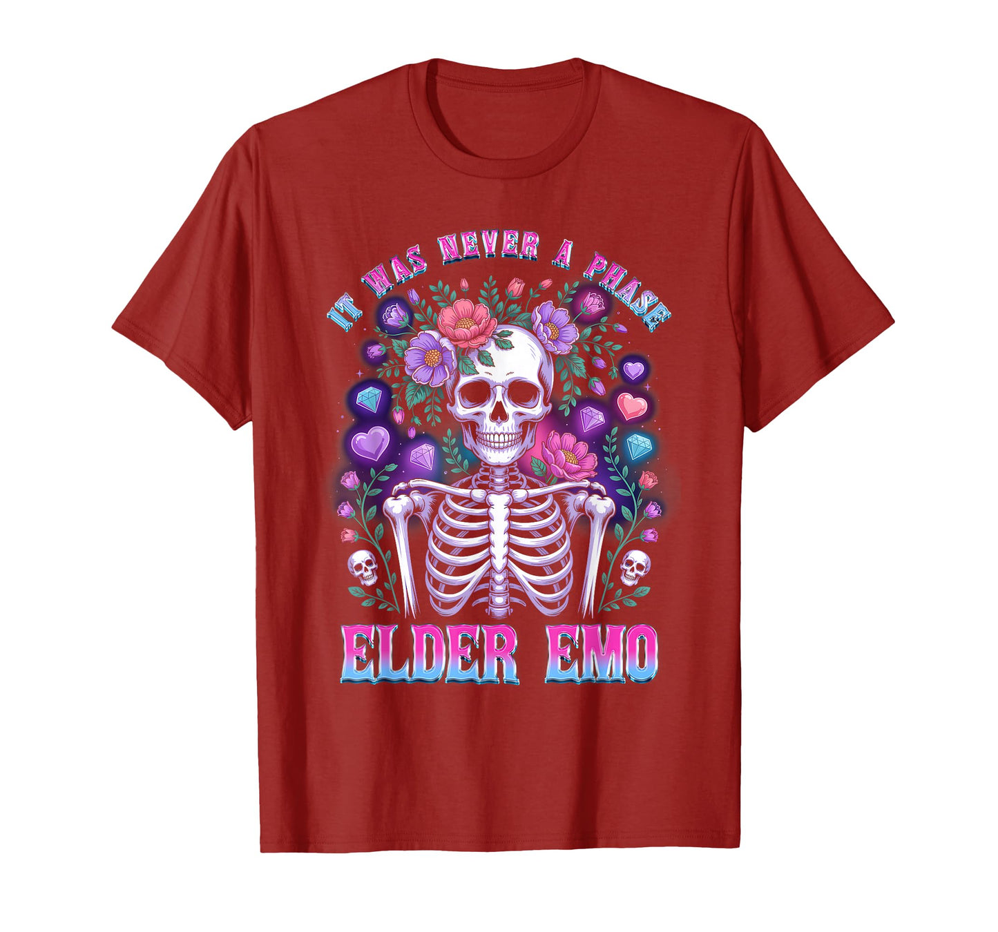 Elder Emo Skeleton It was Never Phase Gothic Flowers Diam0nd T-Shirt