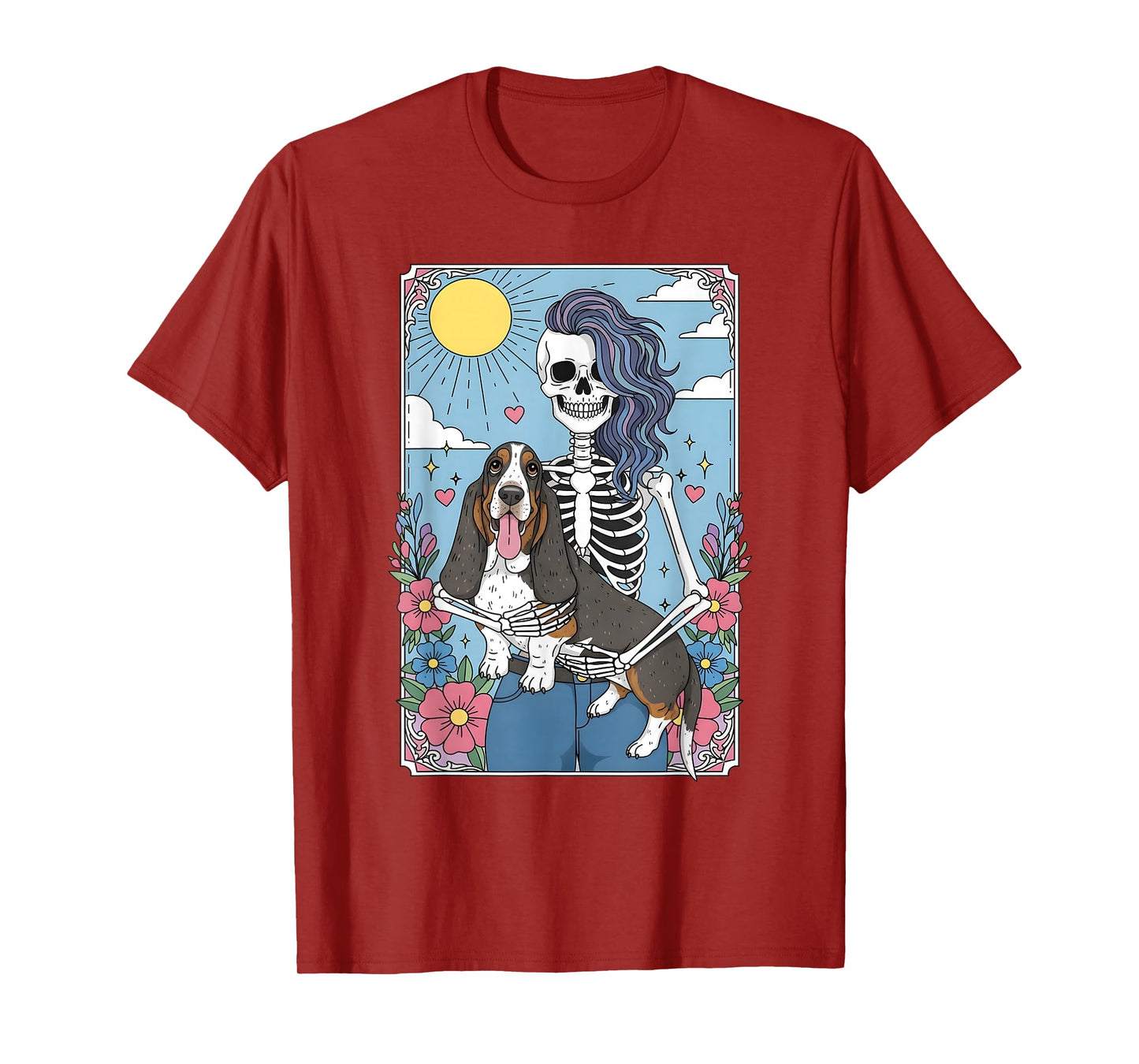 Basset Hound Dog Tarot Card Halloween Costume Skeleton T-Shirt