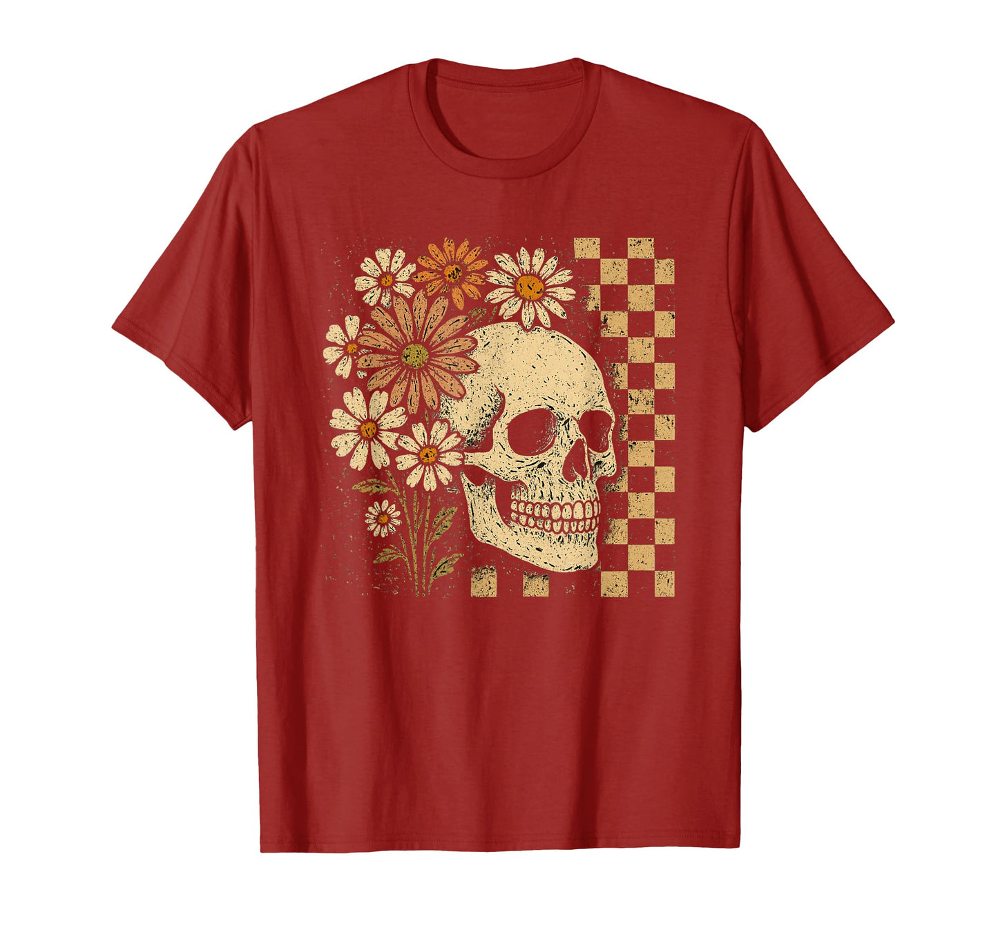Halloween Skull Floral Grunge Vintage Mens Womens Kids T-Shirt